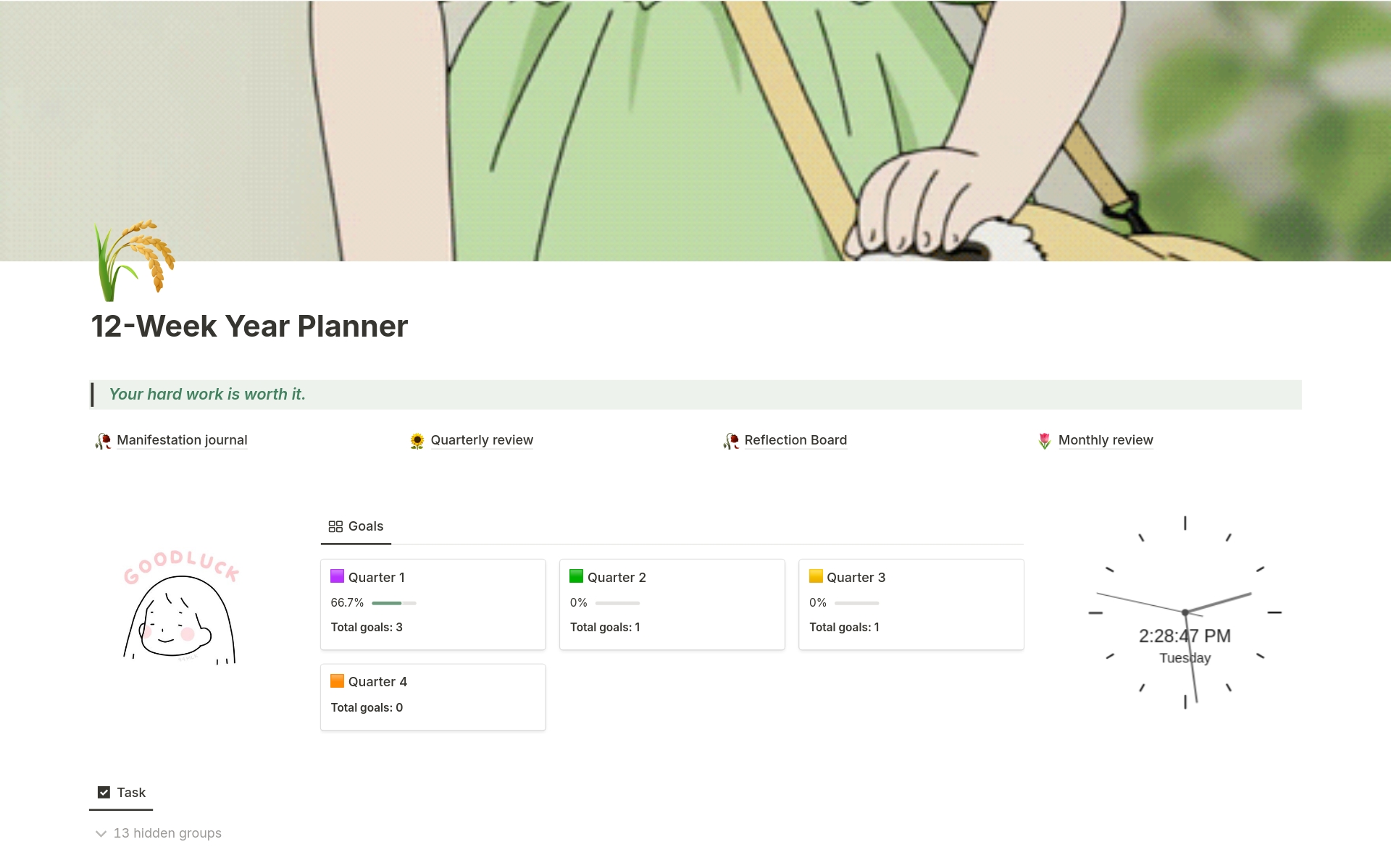 A template preview for 12 Week Year Planner 