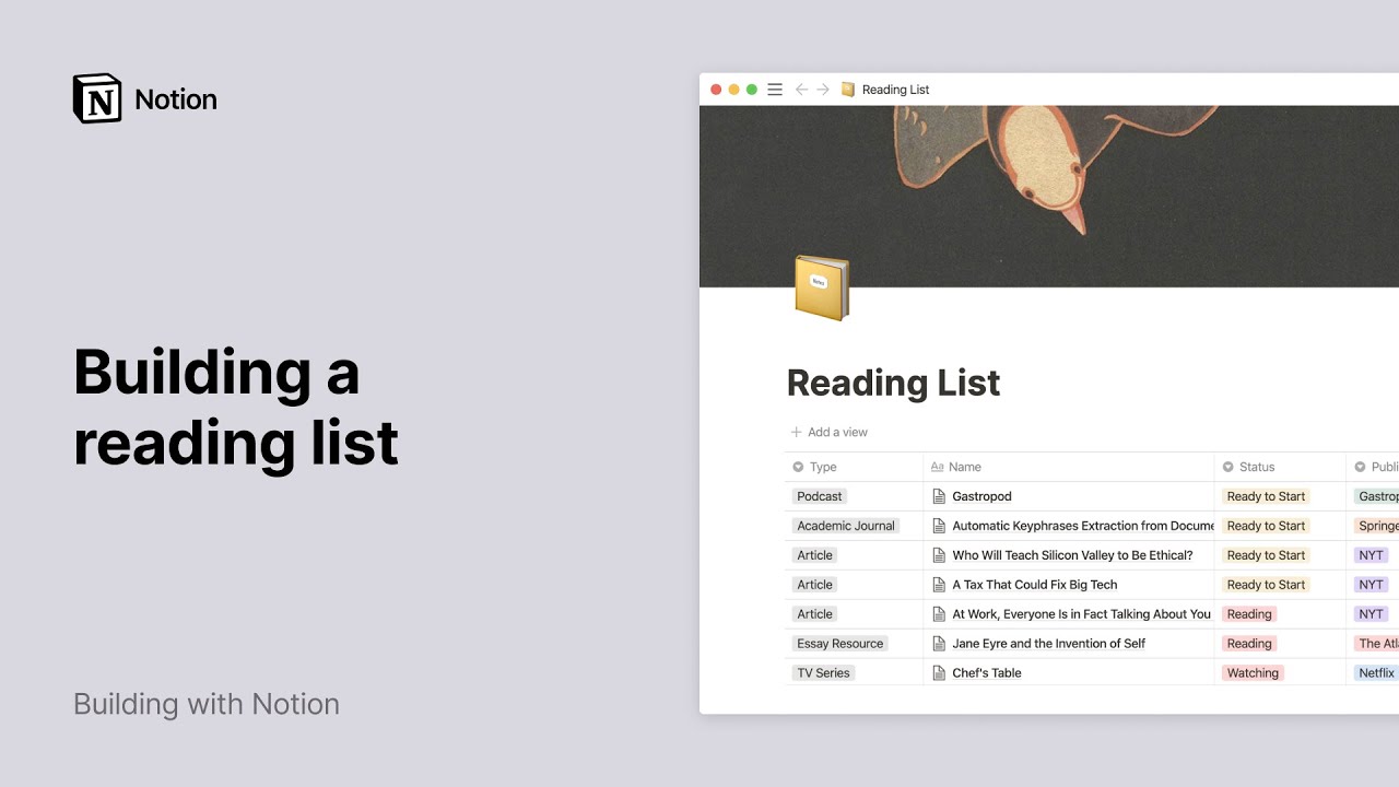 Créer une liste de lecture dans Notion