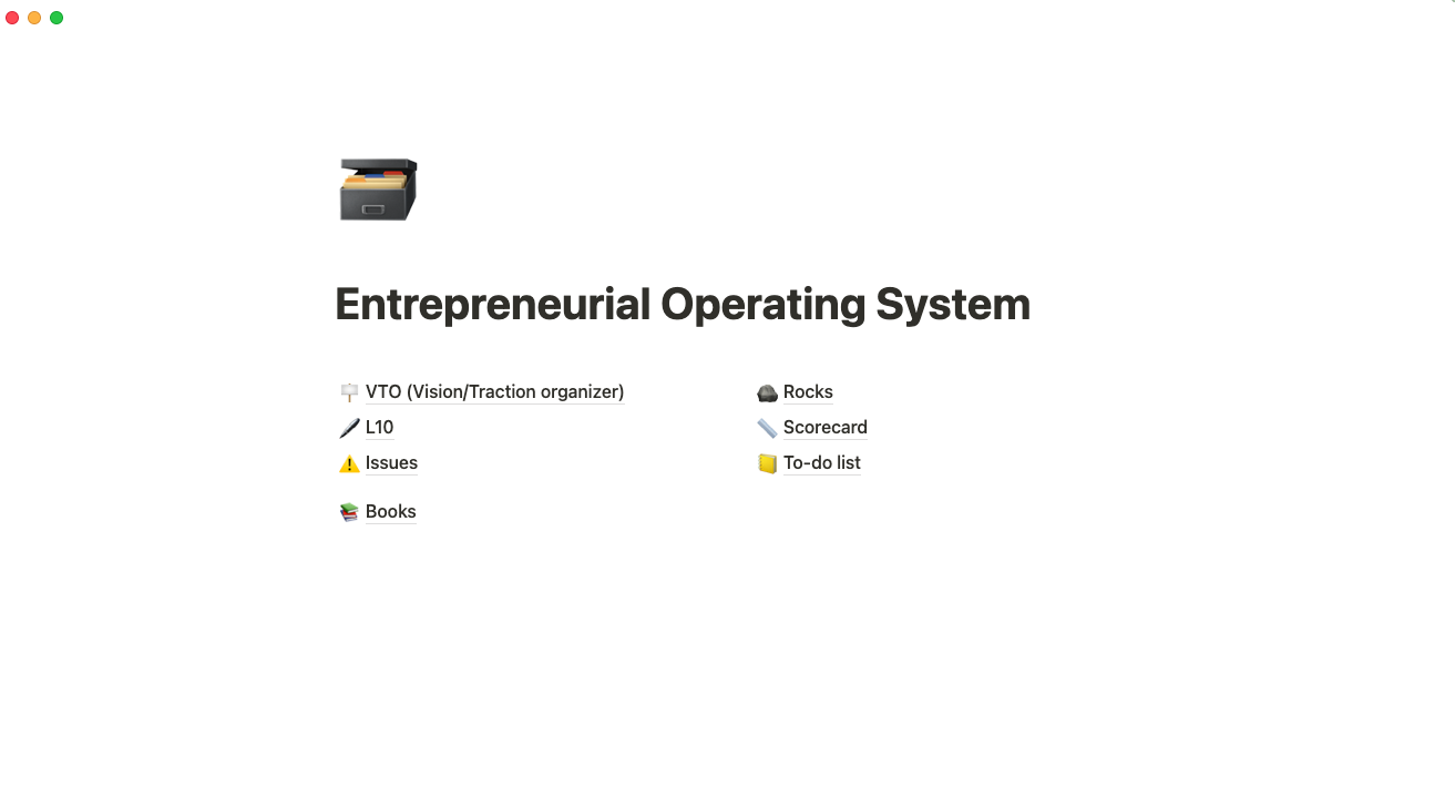 entrepreneurial operating system tempalte