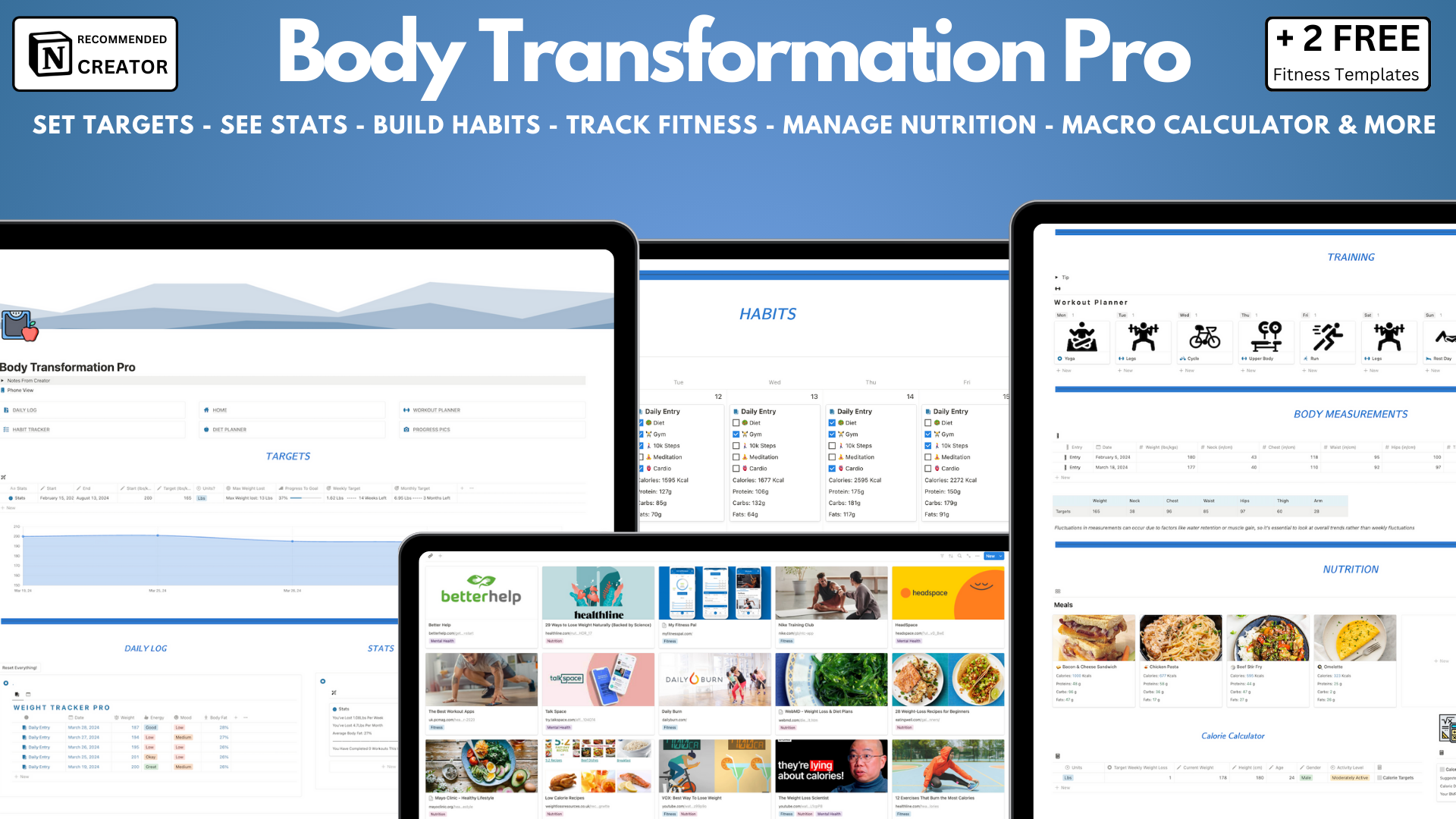 The best tool to achieve transformative weight loss. Set weight targets, track progress, manage nutrition, build habits, meal plan, phone view, fitness, online resources, body measurements, 2 free gifts, a money-back guarantee, lifetime improvements & more!