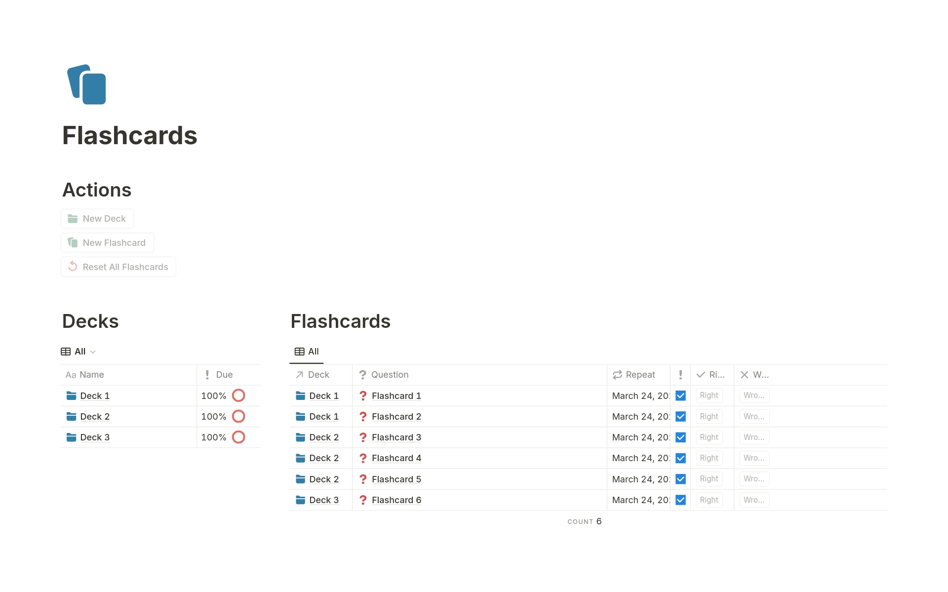 A template preview for Spaced Repitition Flashcard System