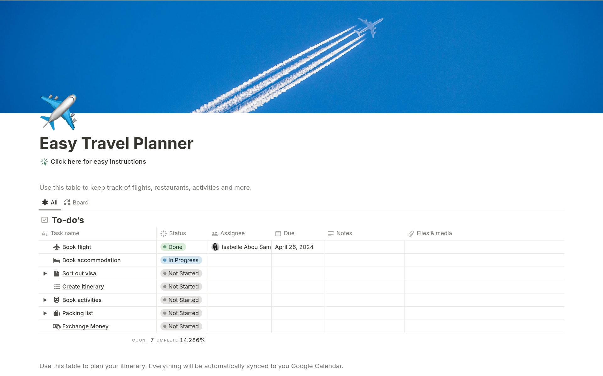 A template preview for Easy Travel Planner