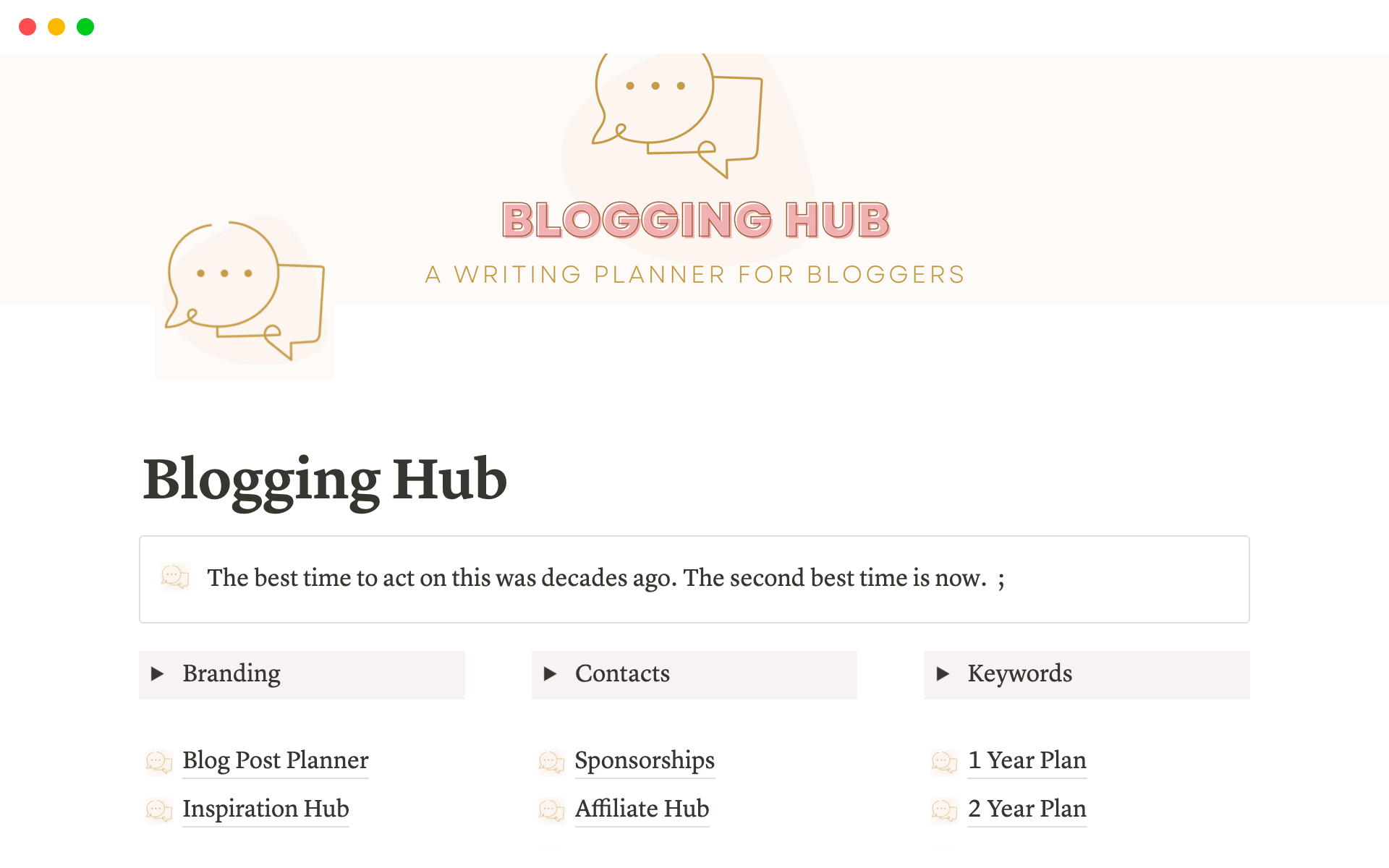 Blog planning so bloggers can stay organized, keep all information in one place, write their posts, and keep a schedule.  Perfect second brain for Bloggers.