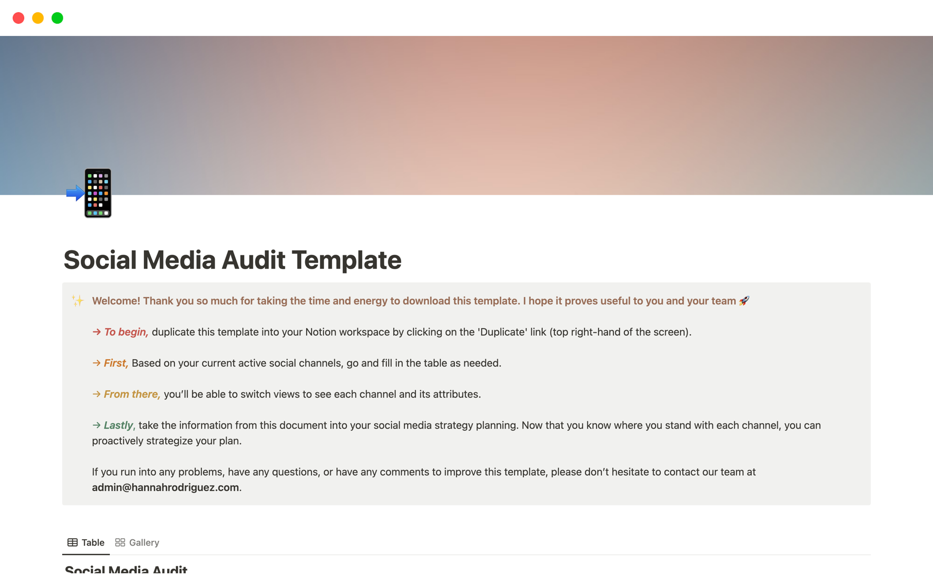 A template preview for Social Media Audit Template