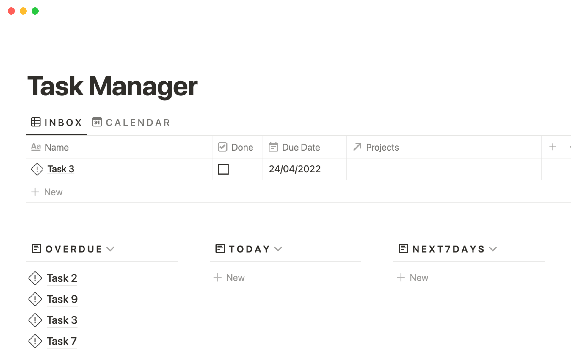 Organise your tasks with an overview of upcoming and overdue tasks.
