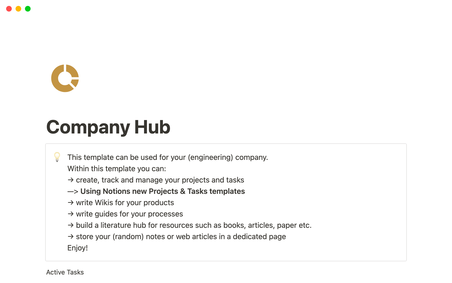 Aperçu du modèle de Your Company Hub