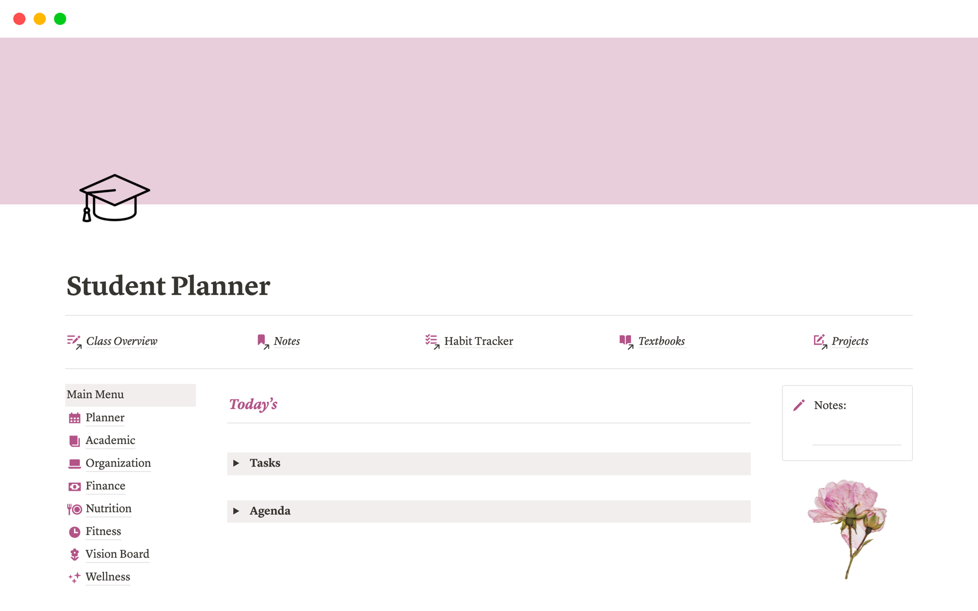 A template preview for Pink Student Planner