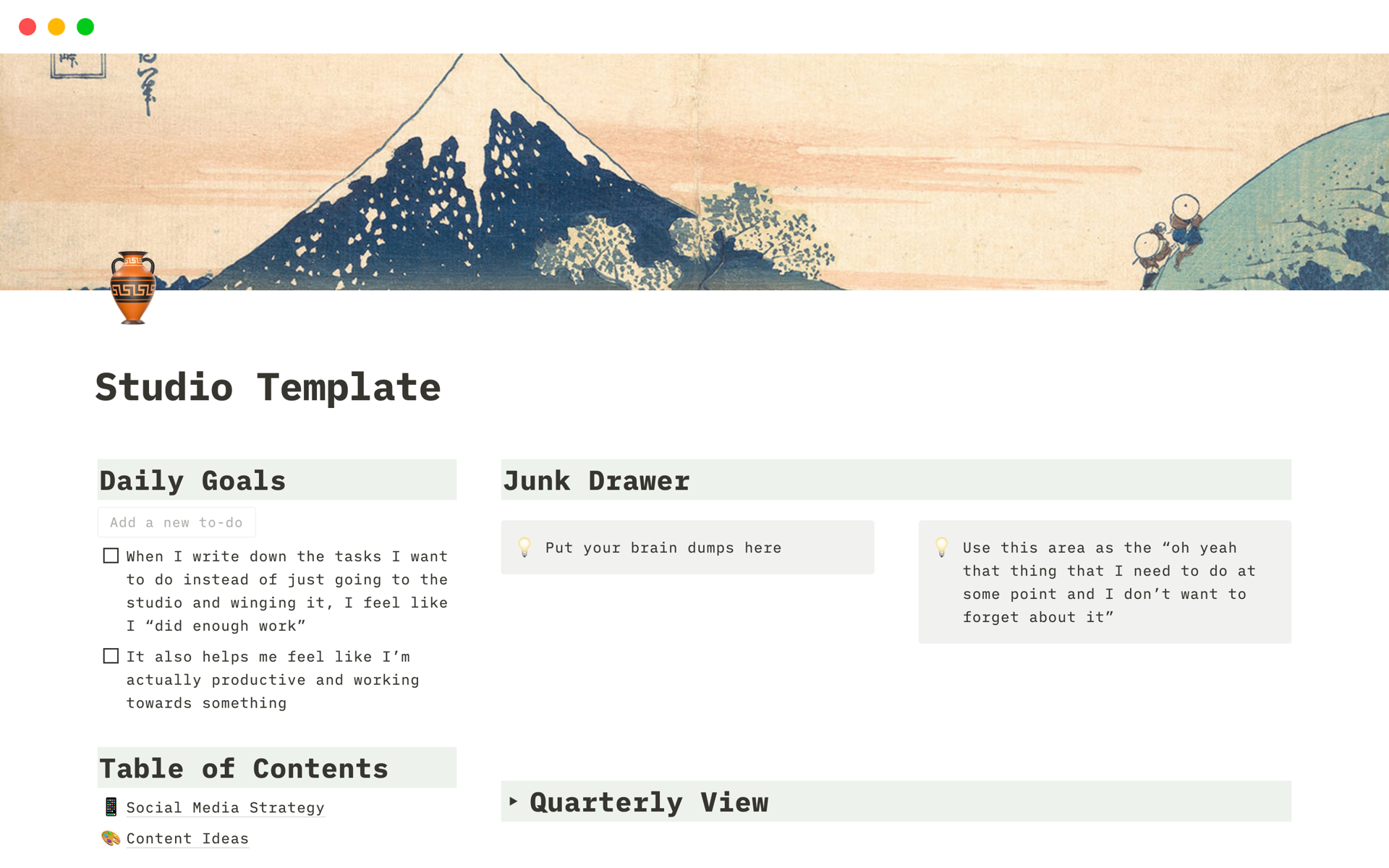 A template preview for Pottery Studio Template