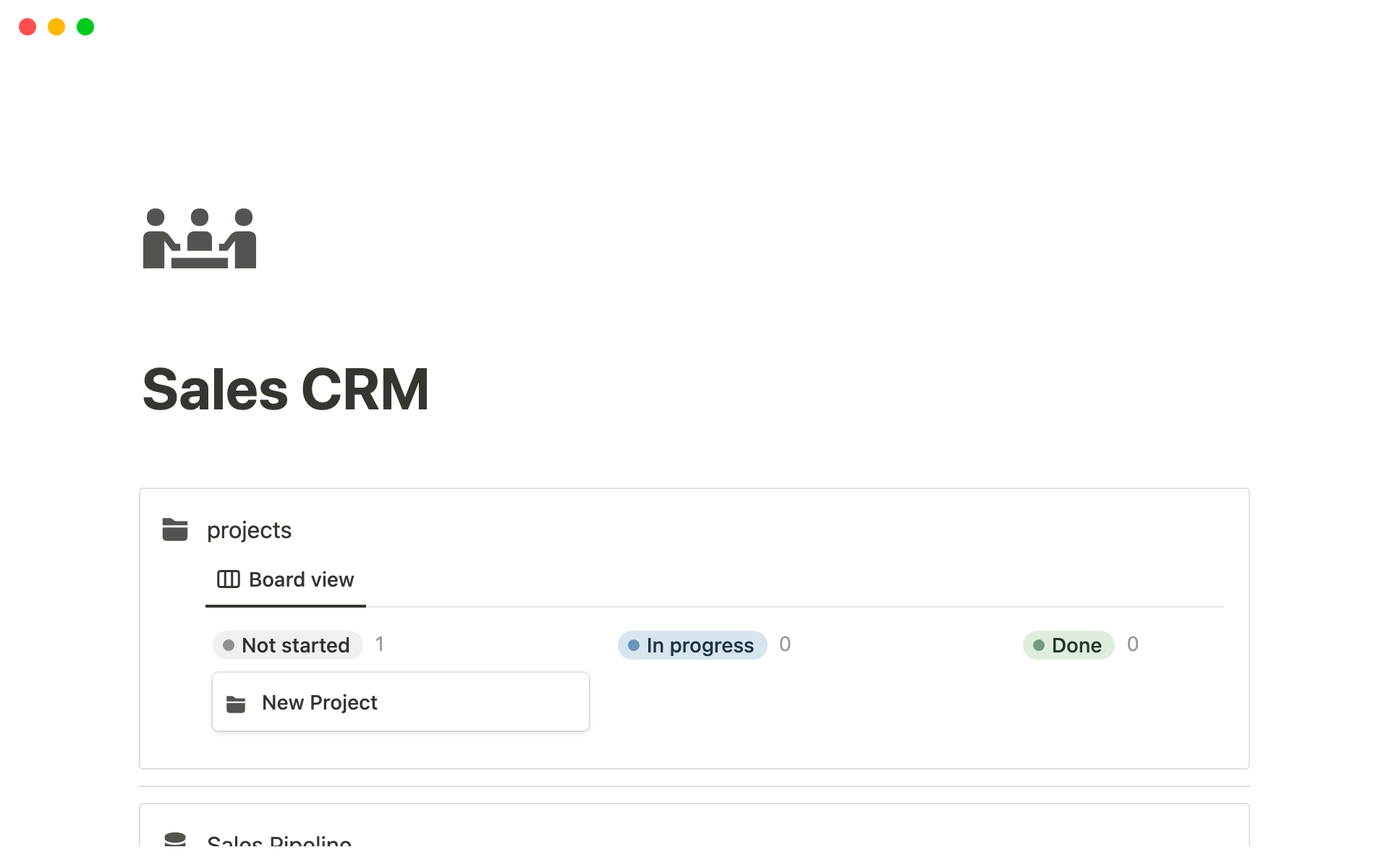 A template preview for Notion Sales CRM