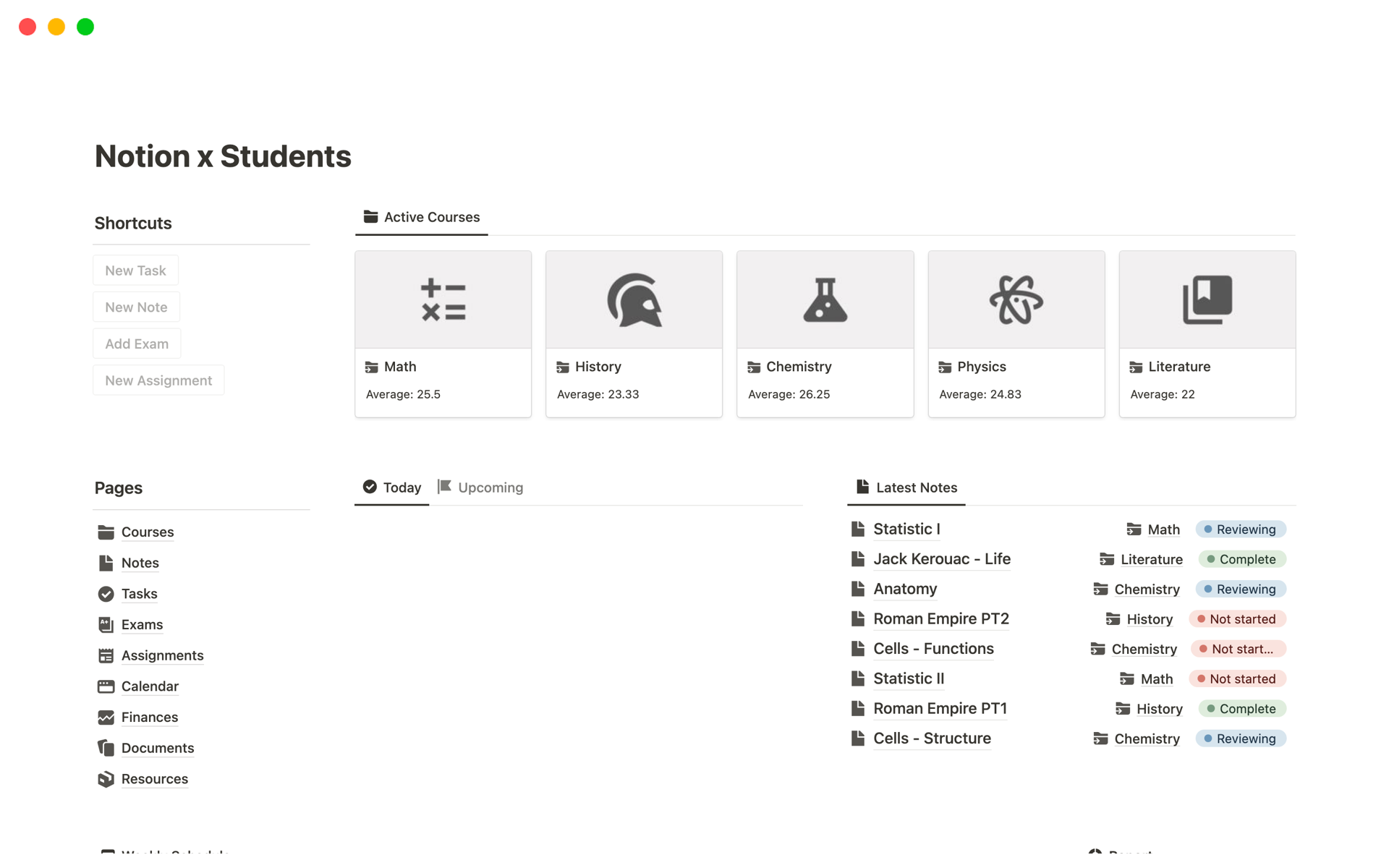 A template preview for Notion x Students