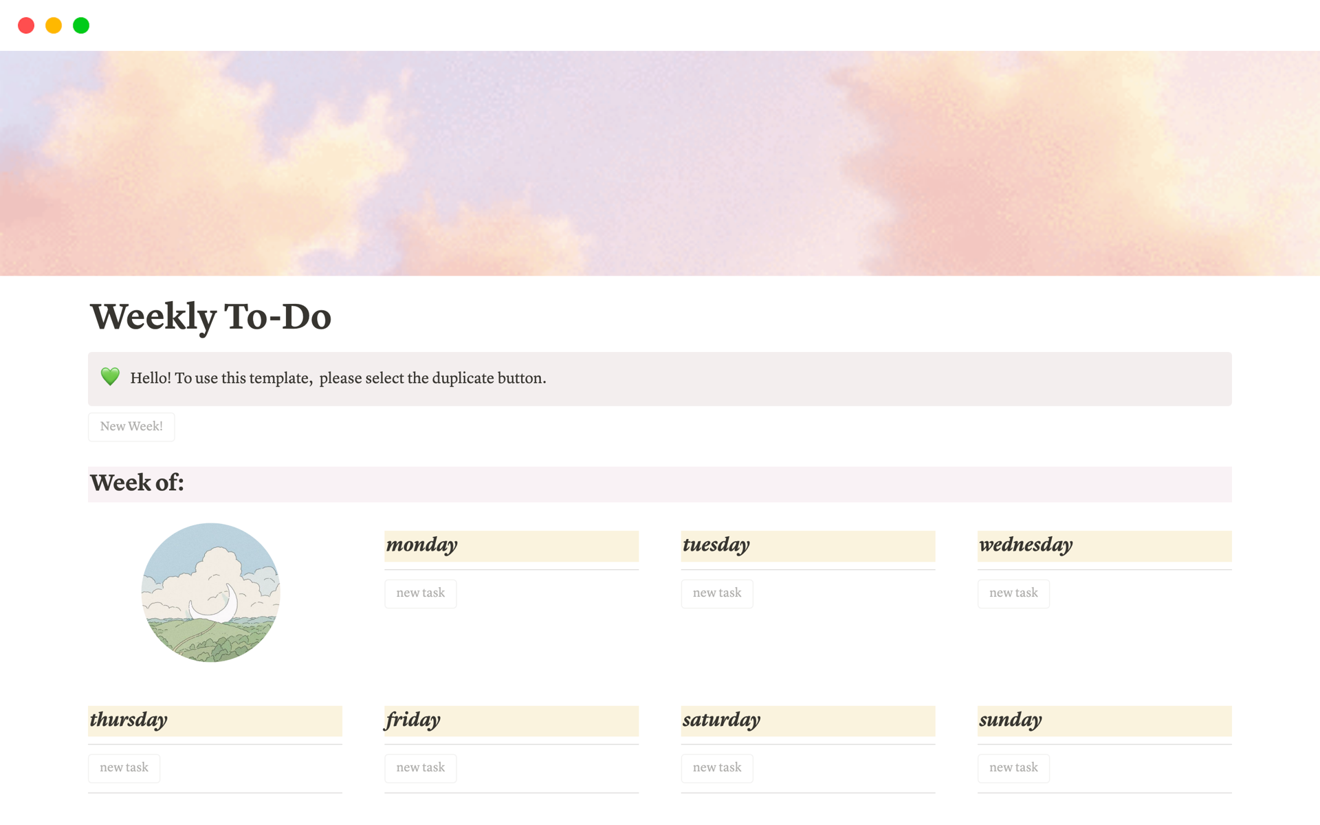 A template preview for Weekly To-Do
