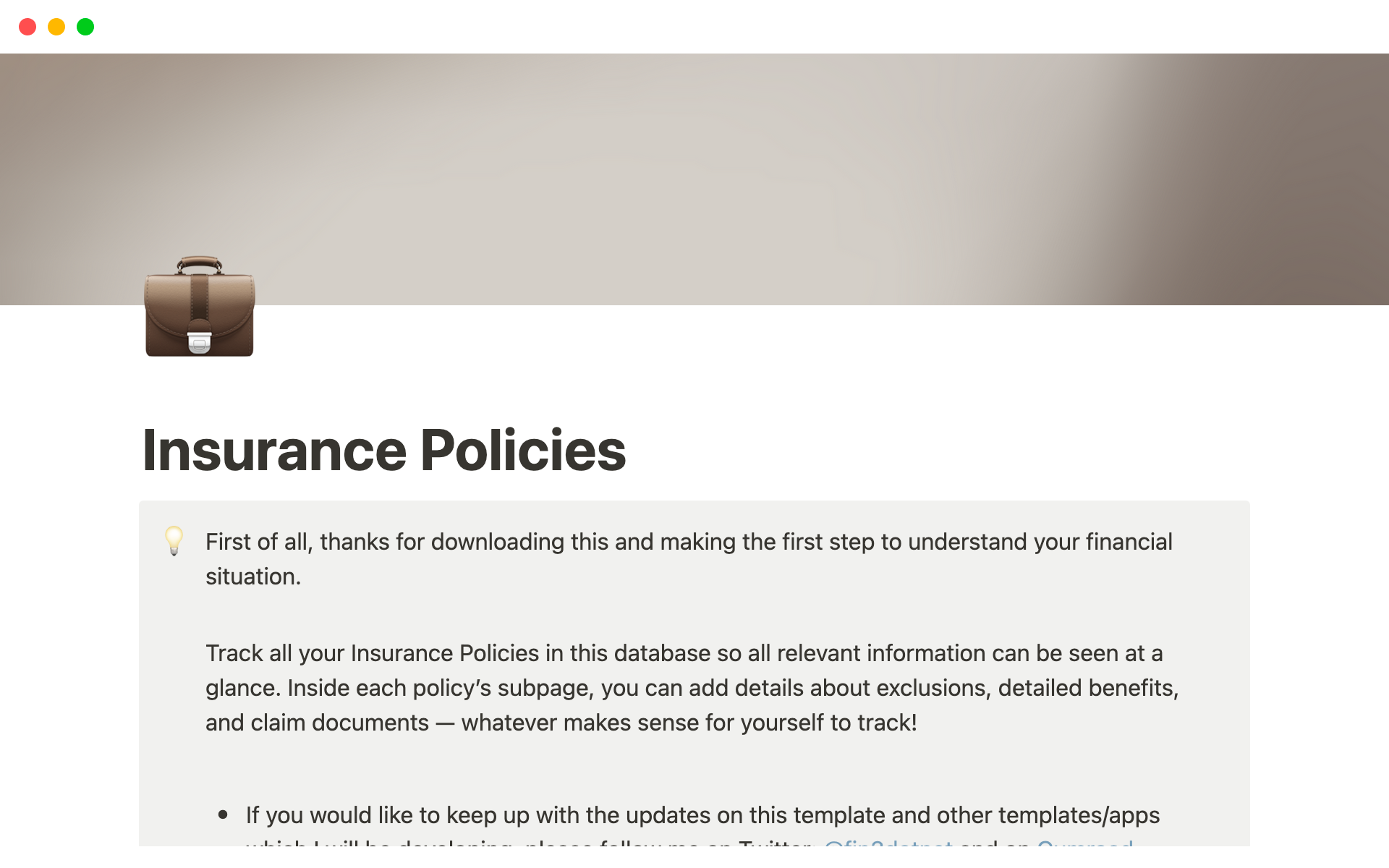A template preview for Insurance Policy Tracker