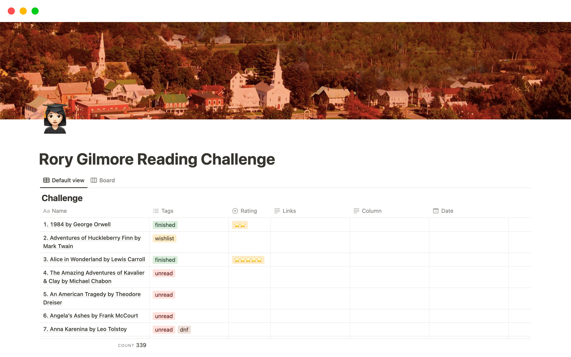 A template preview for Rory Gilmore Reading Challenge