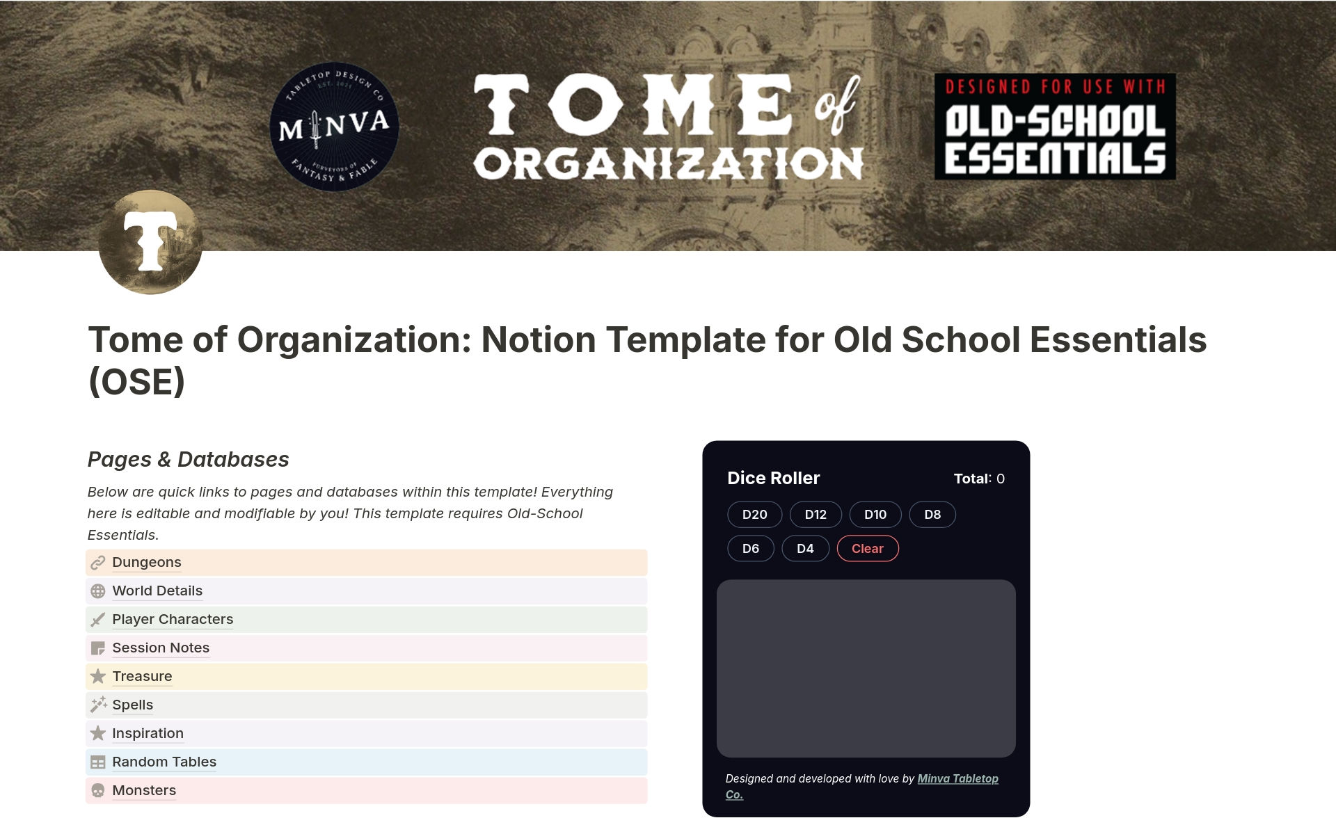 A template preview for Tome of Organization for Old-School Essentials OSE