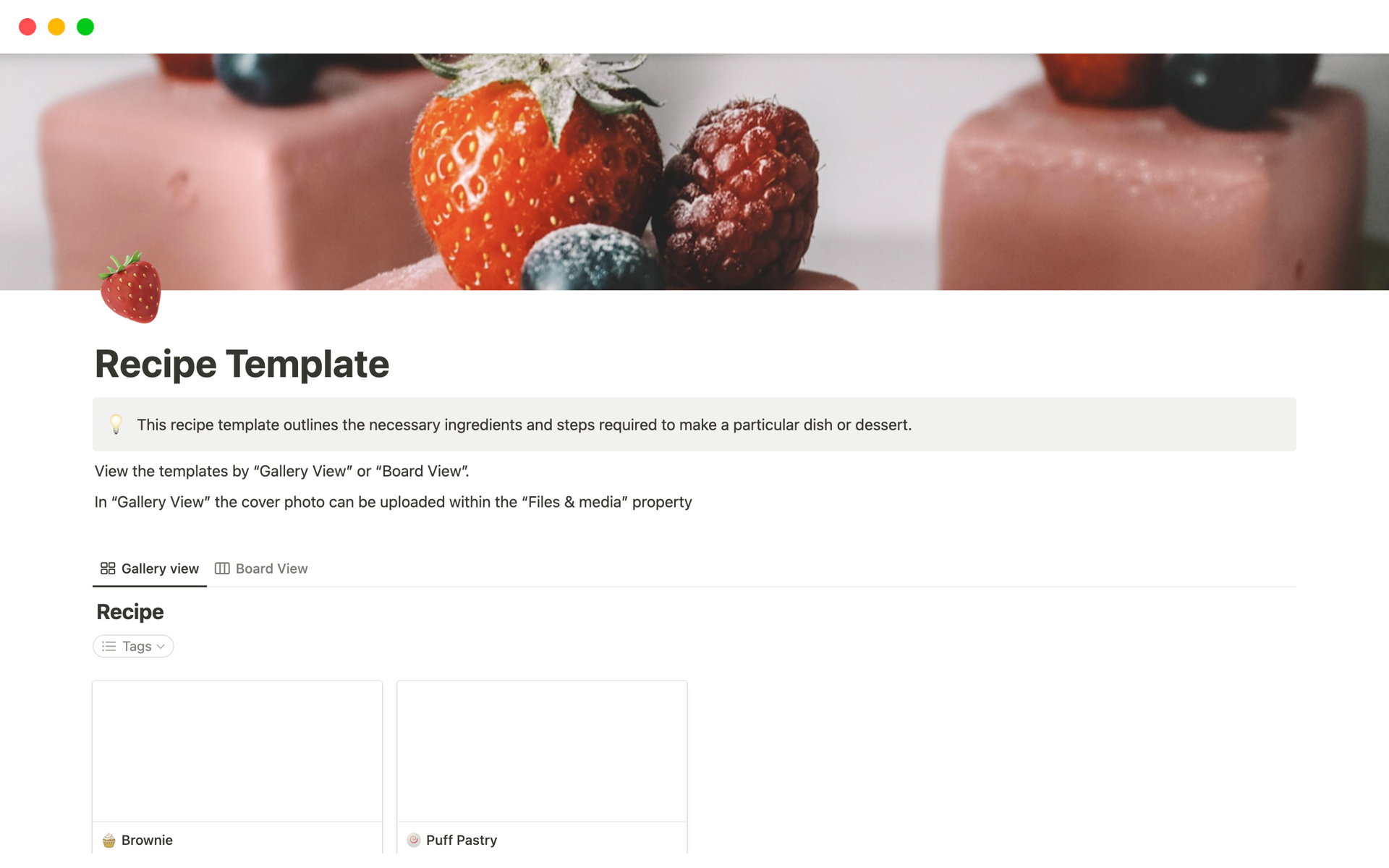 A template preview for Recipe Page