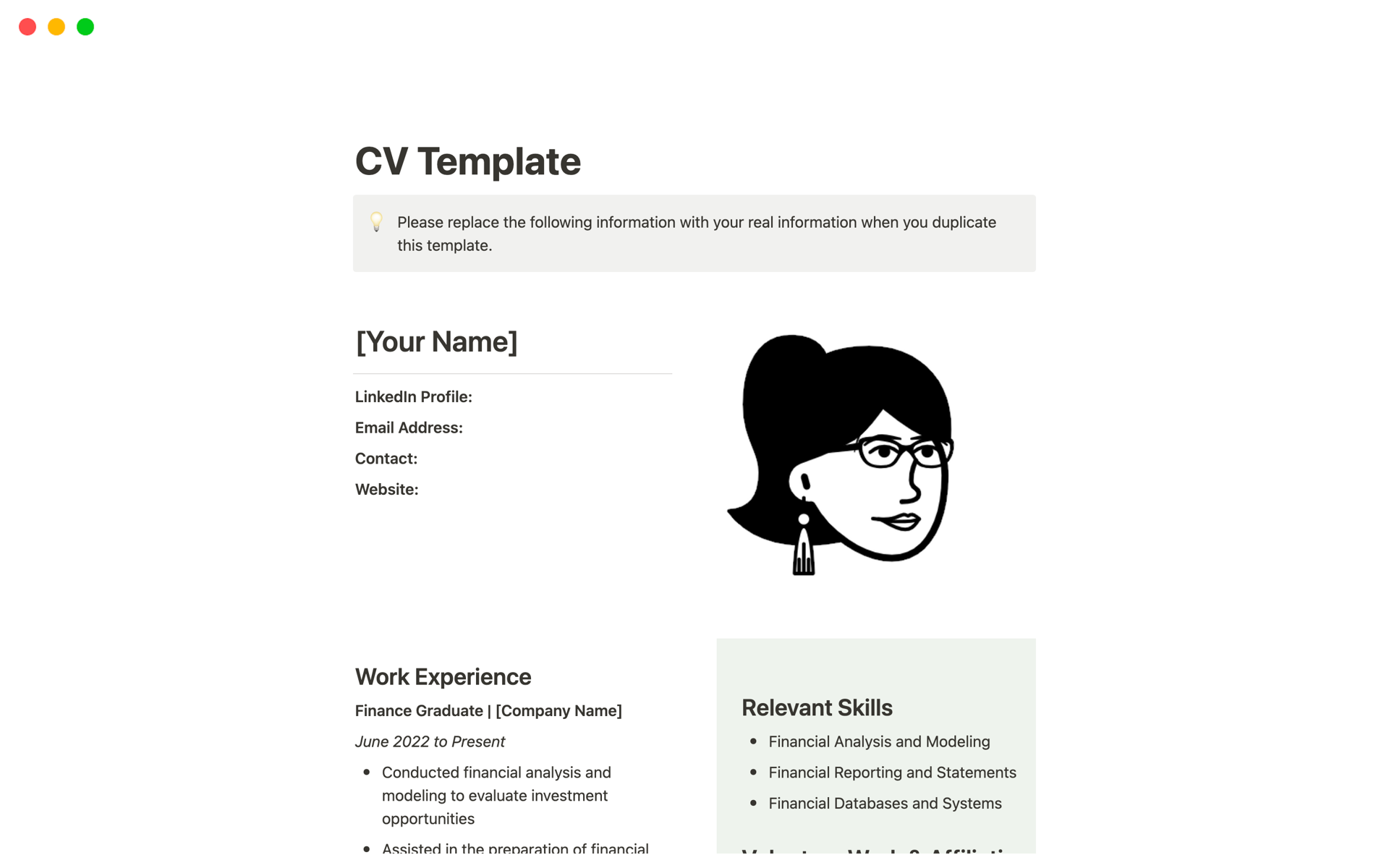 A template preview for CV Resume