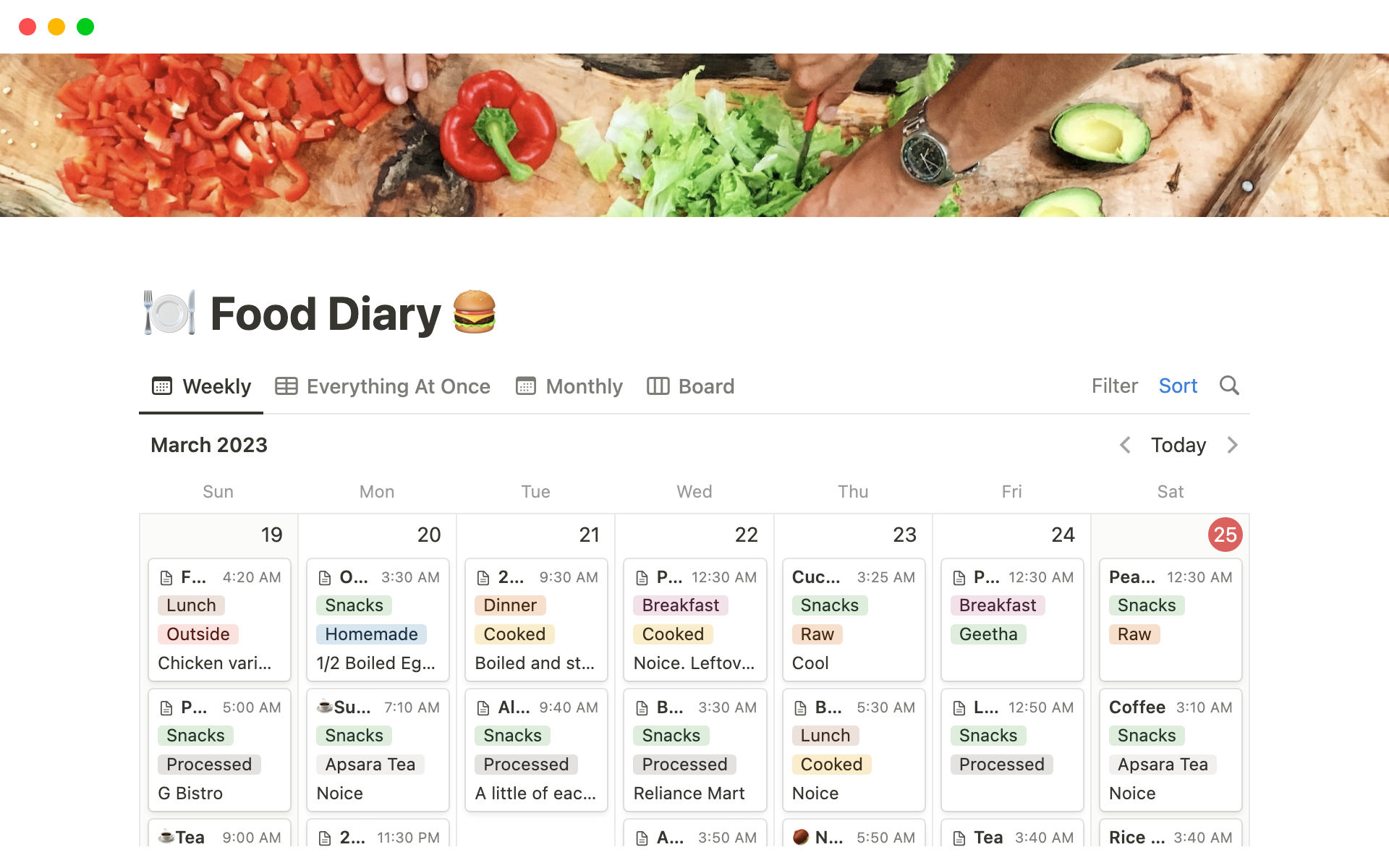 Provides a space for food journal entries and organizes them.