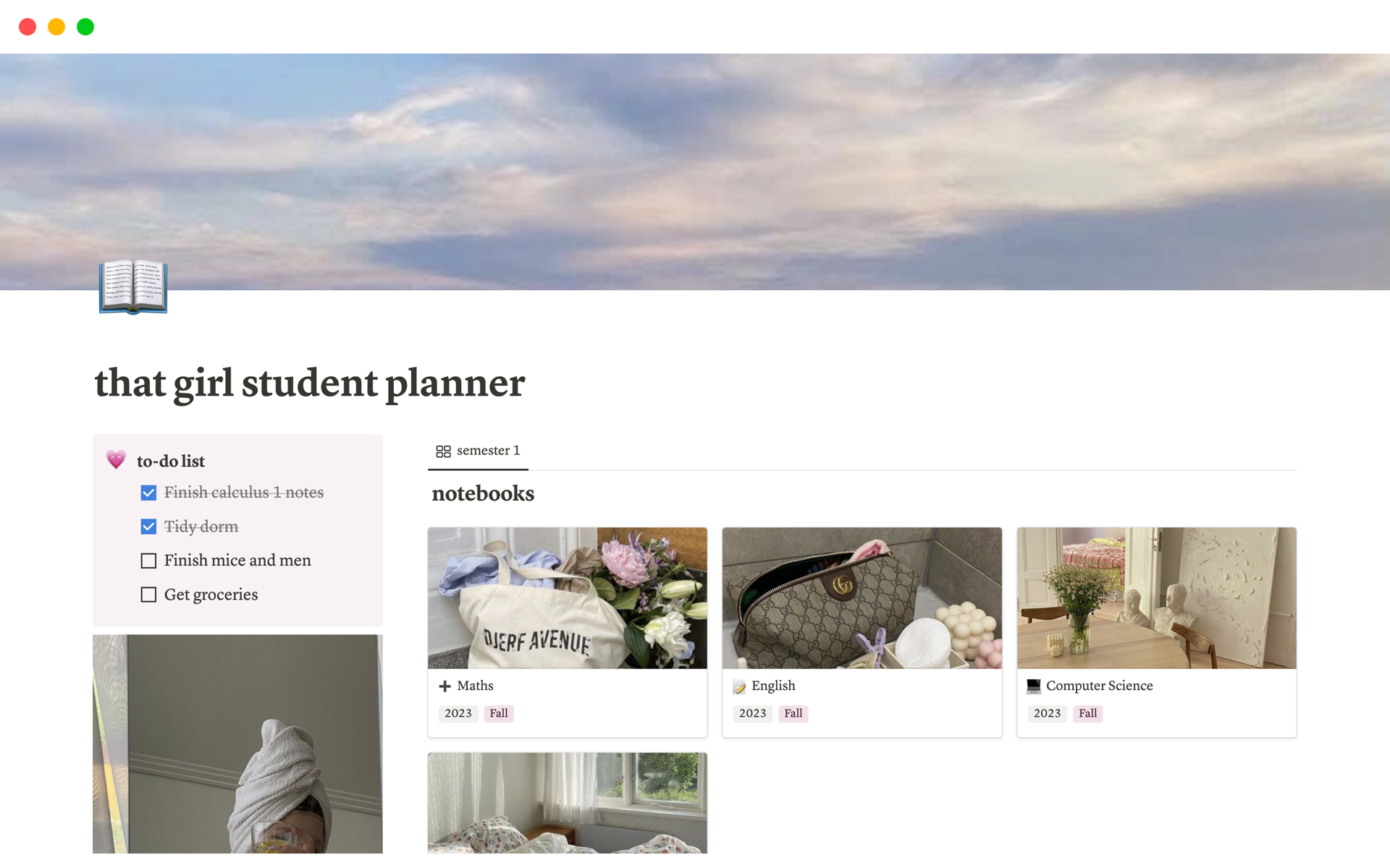Organise your assignments, projects, clubs, and to-dos with an aesthetic, that girl themed Notion template for students.