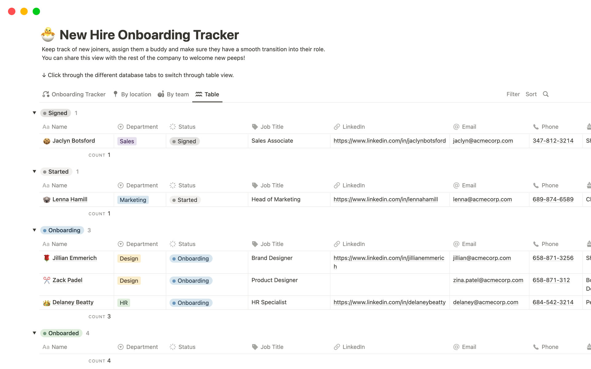 Monitor the onboarding of new hires.