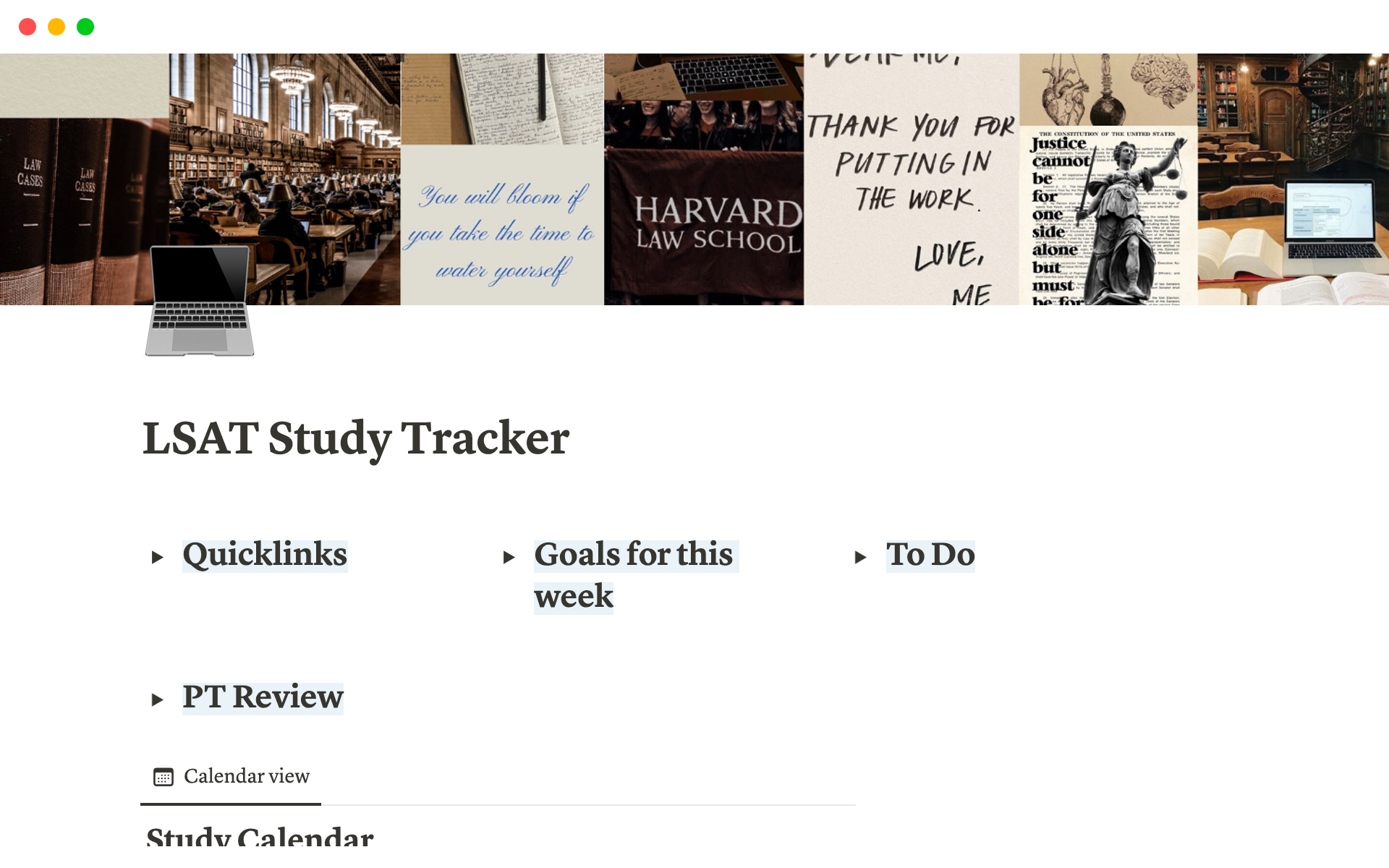 A template preview for LSAT Study Tracker Notion Template