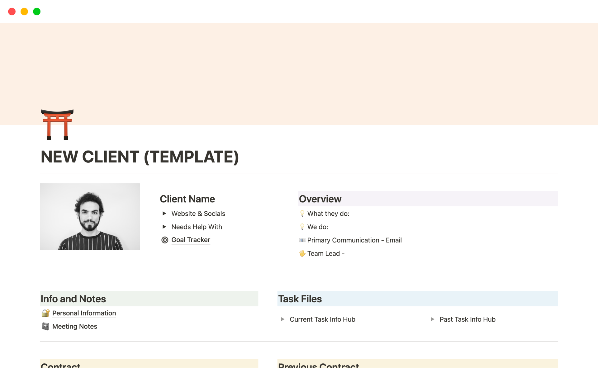 The customizable new client information template simplifies organization, allowing easy addition and adjustment of essential details as needed.