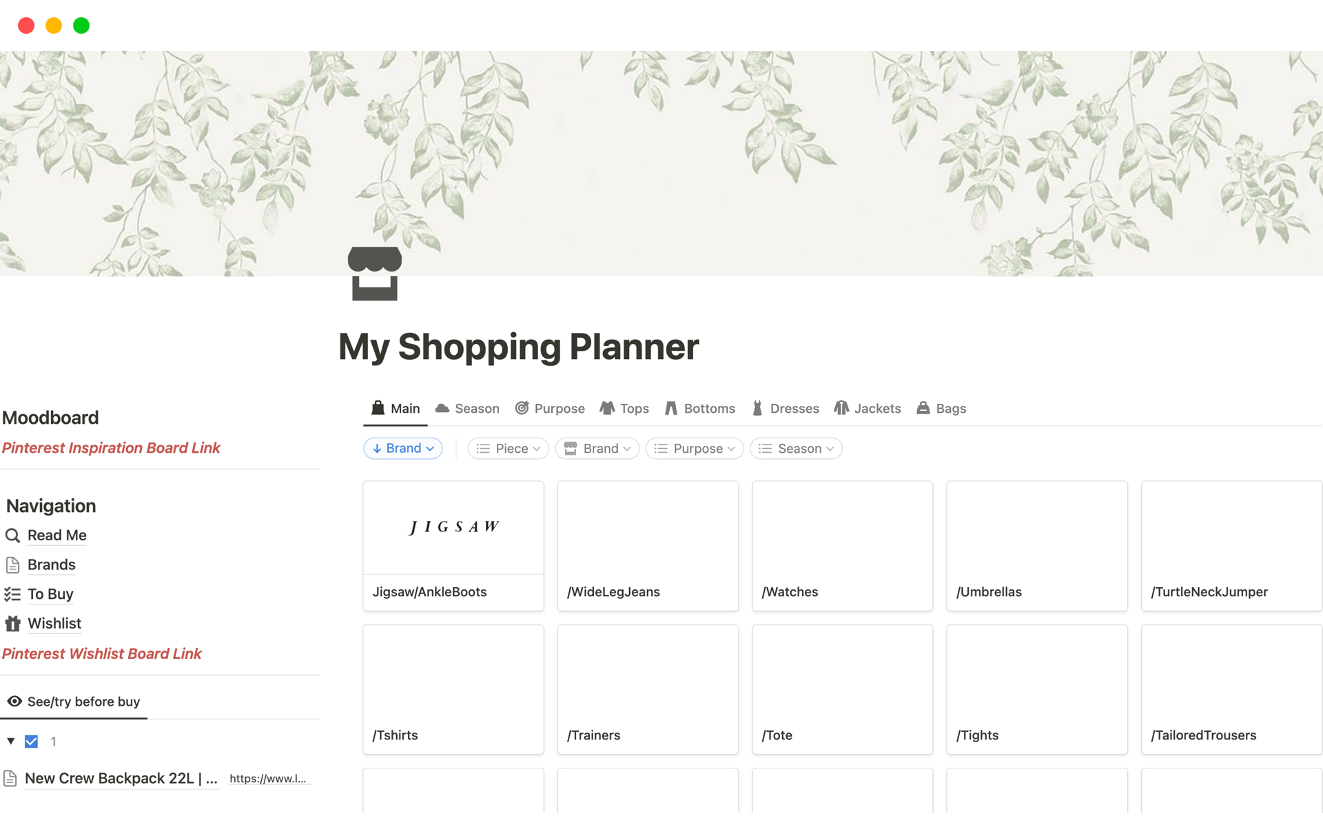 A template preview for My Shopping Planner 