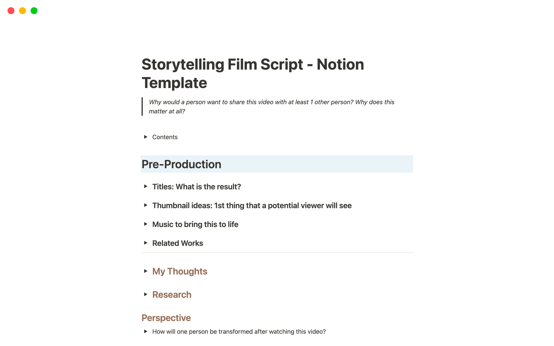 A Notion scripting template for those who want to develop the skill of storytelling through making short films or videos. 