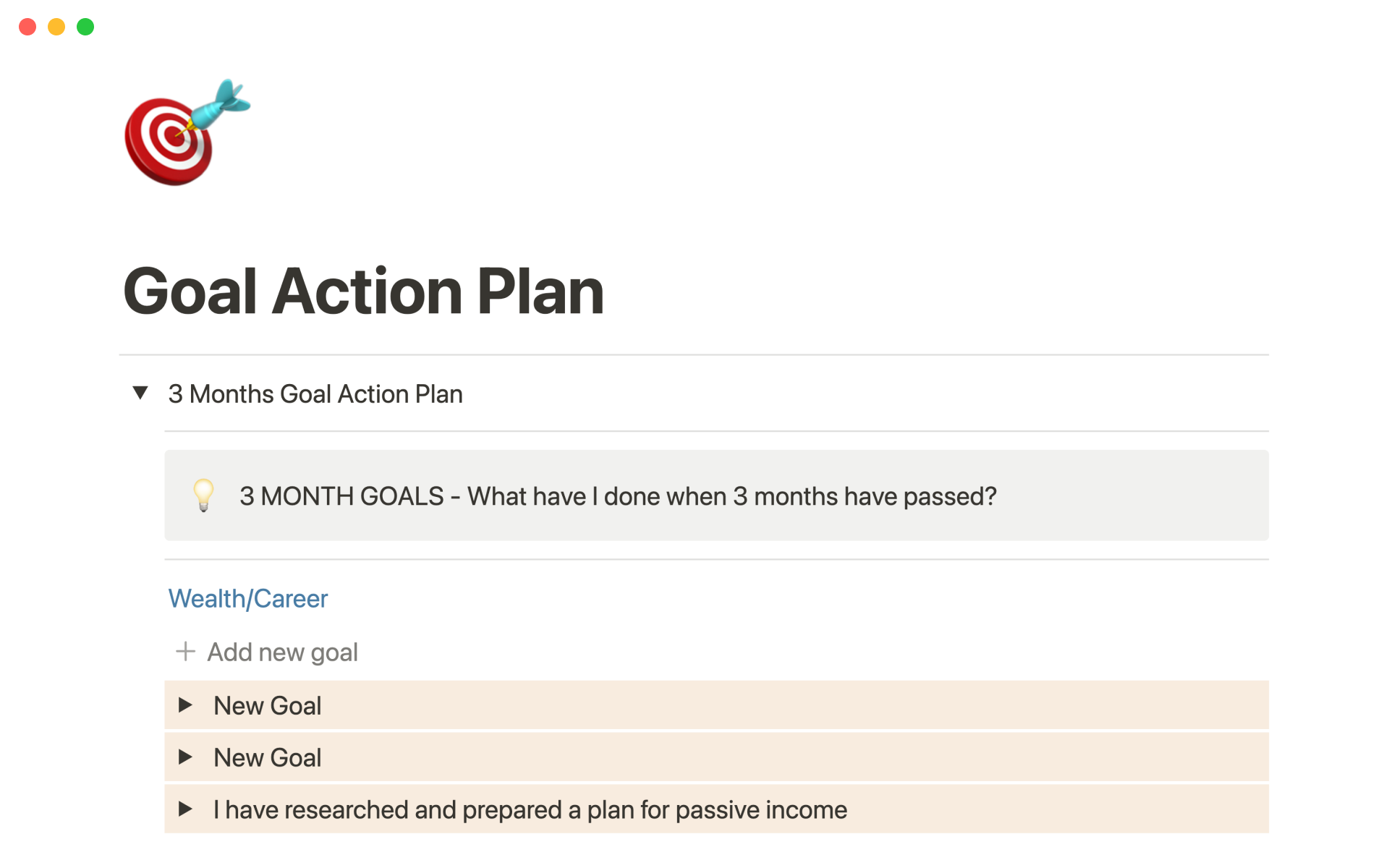 A template preview for Goal Action Plan