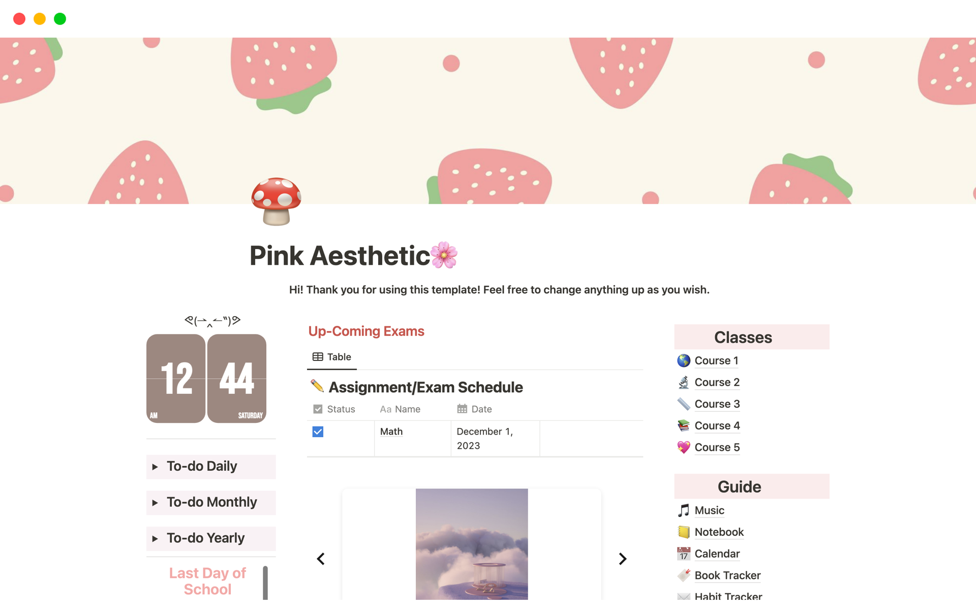 A template preview for Pink Aesthetic Planner