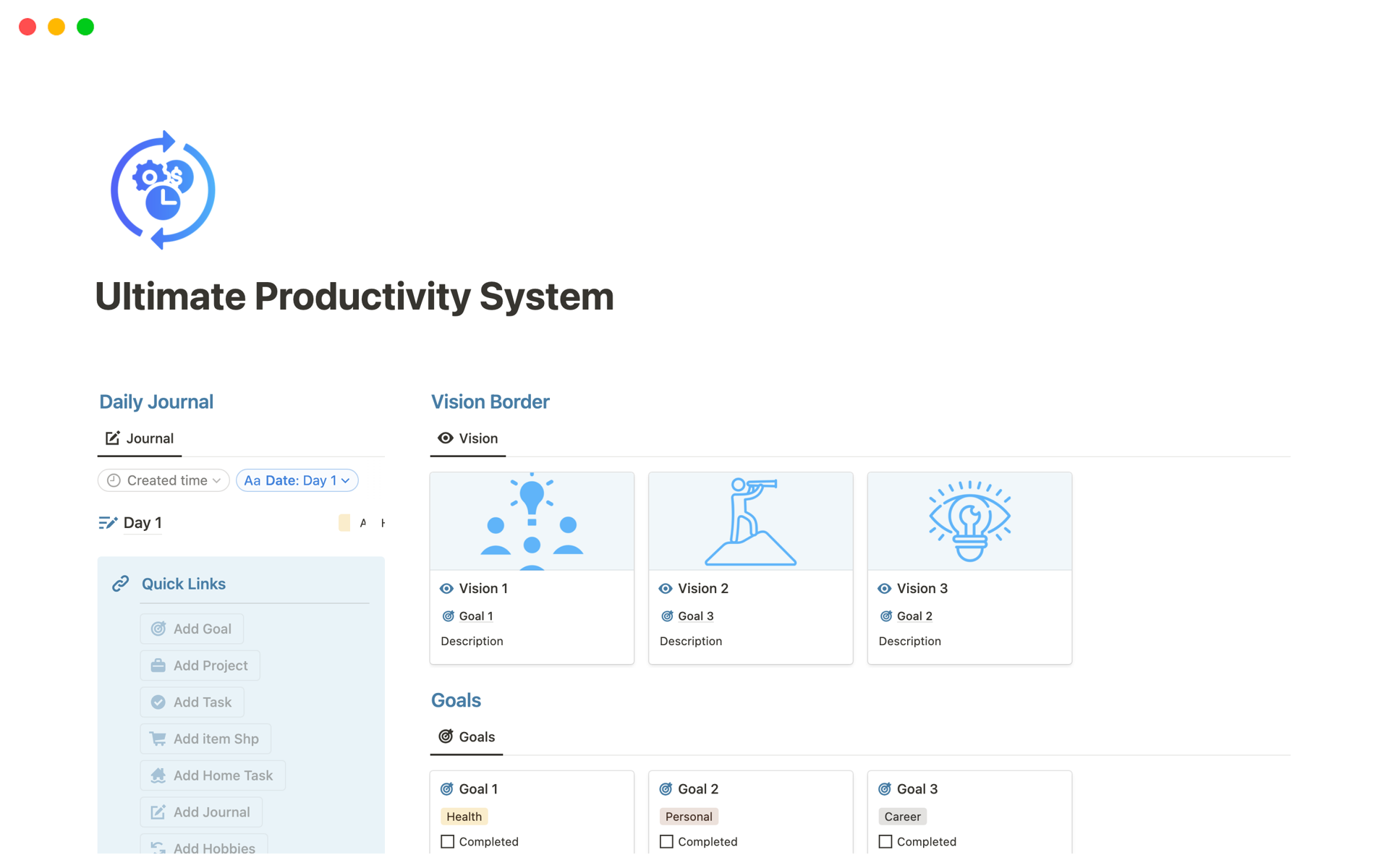 A template preview for Ultimate Productivity System 