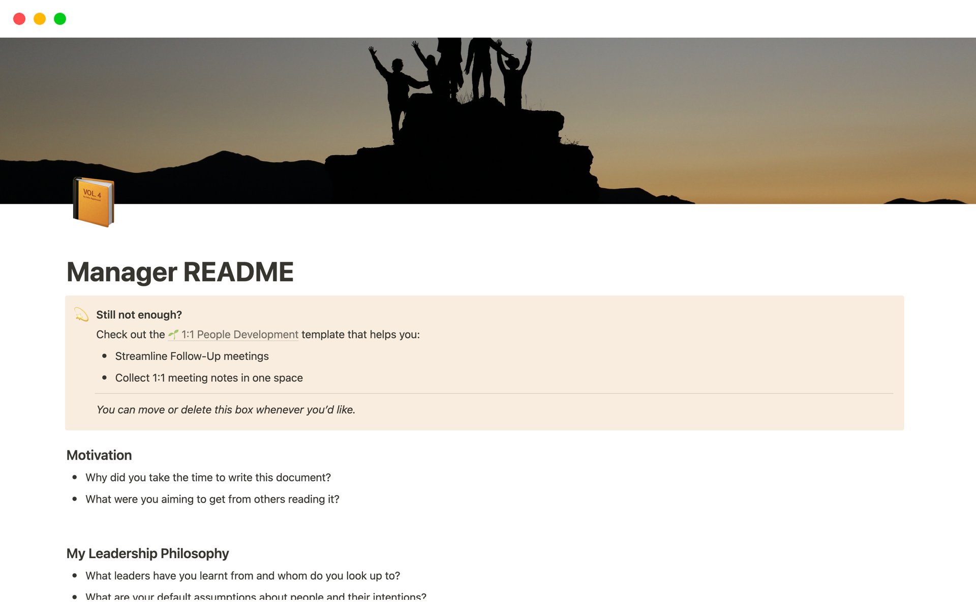A template preview for Manager README