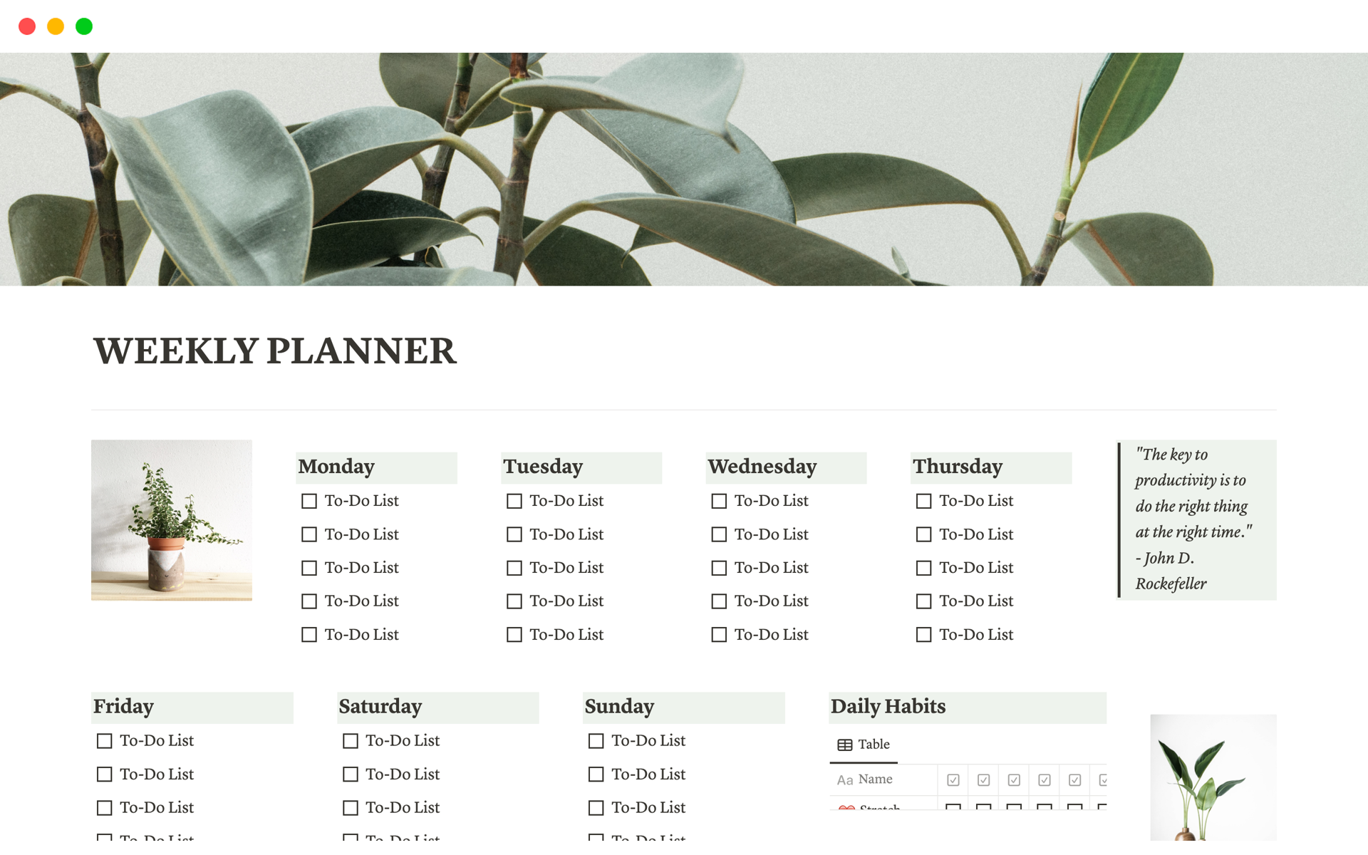 A template preview for Weekly Planner for Creators and Business Owners