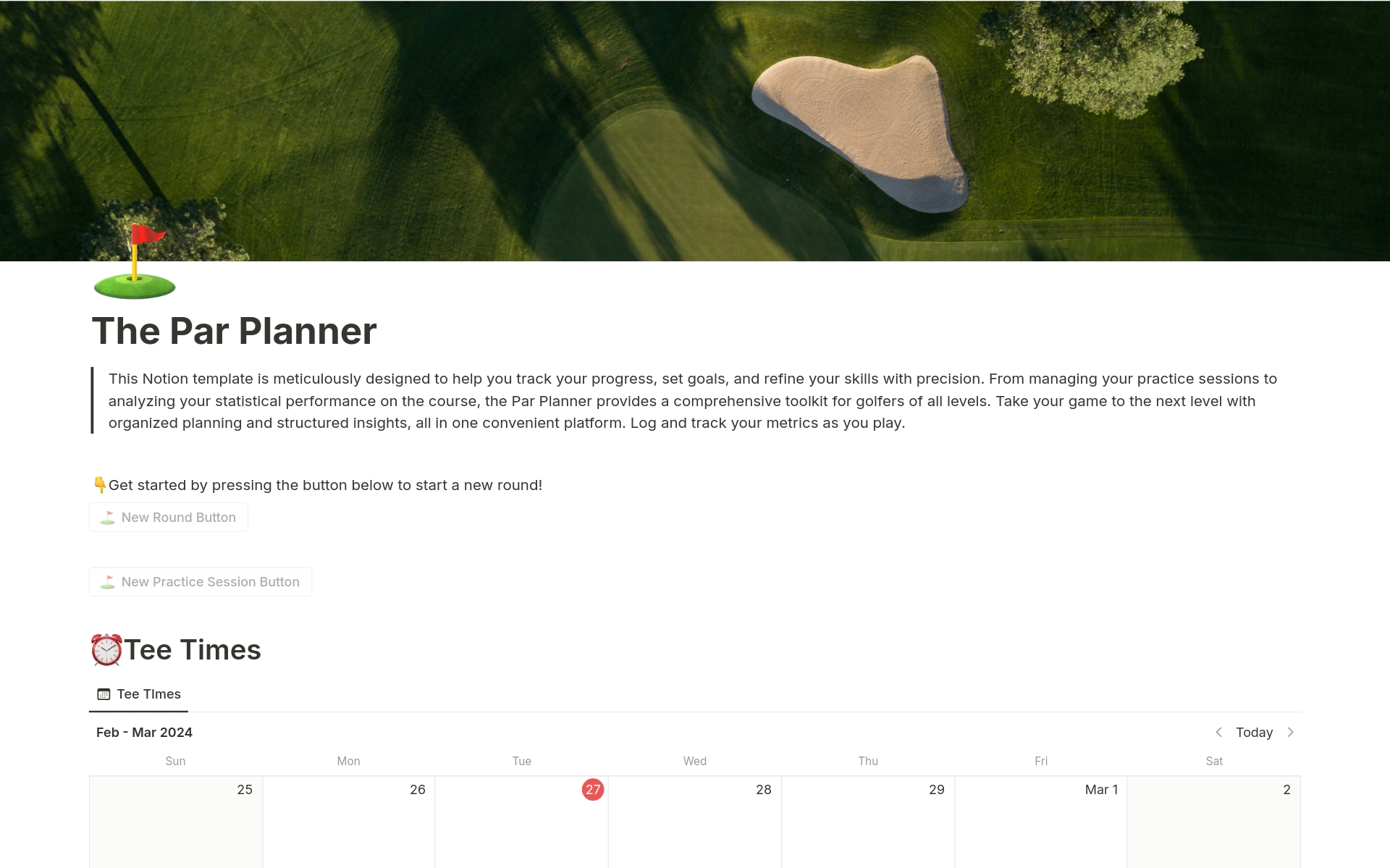 A template preview for The Par Planner