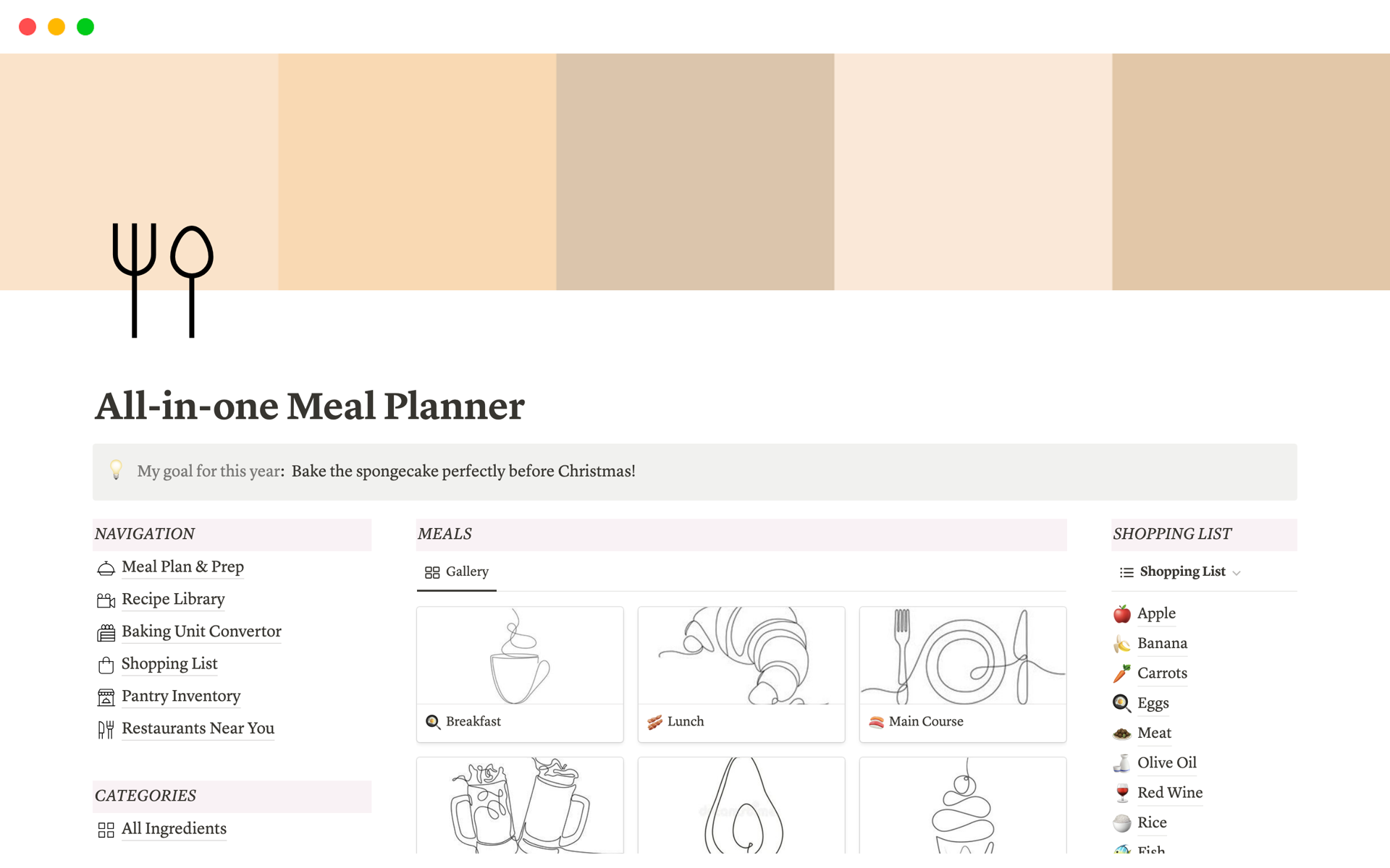A template preview for All-in-one Meal Planner