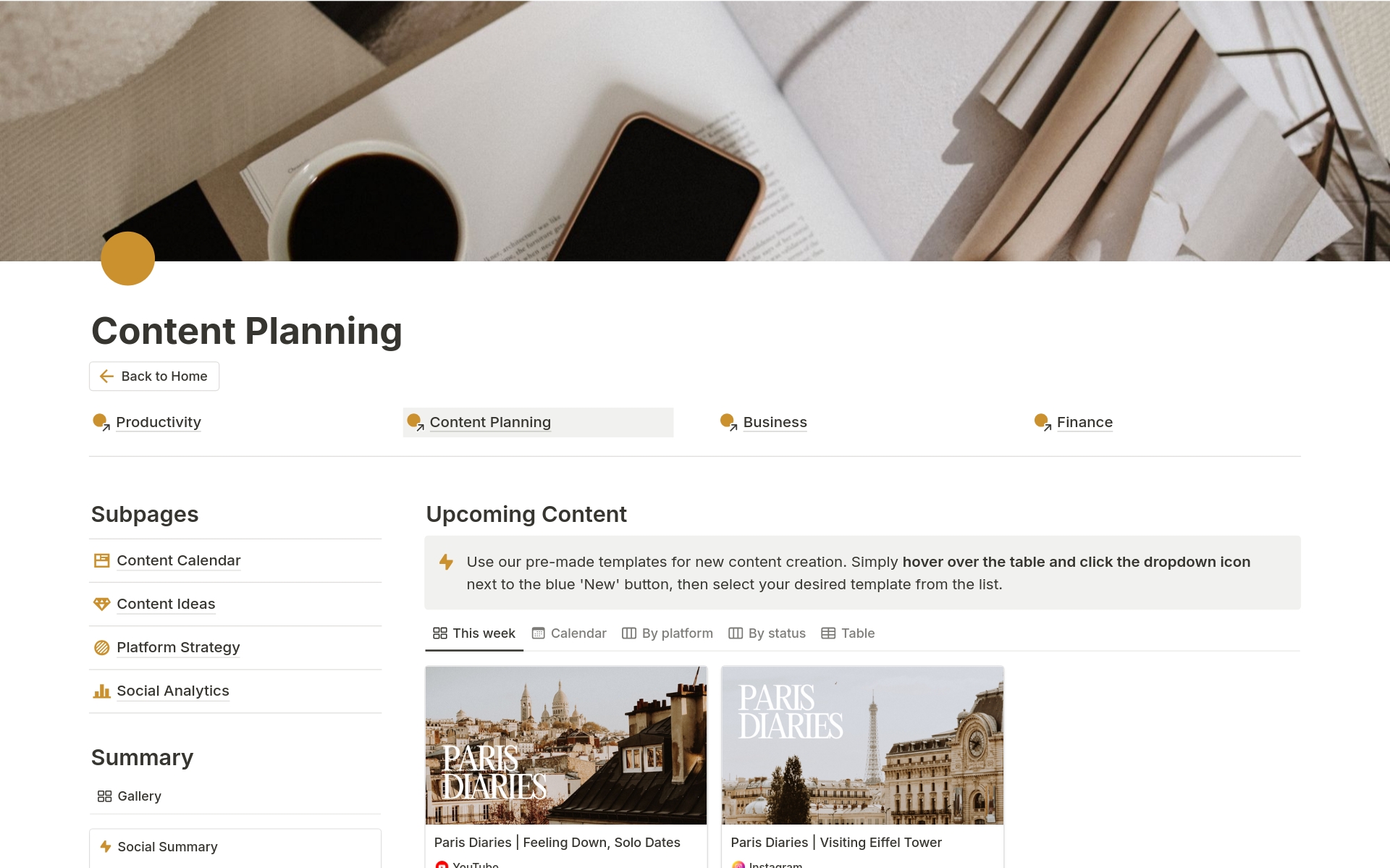 An all-in-one Social Media Template for planning, organizing, and tracking your content effortlessly.