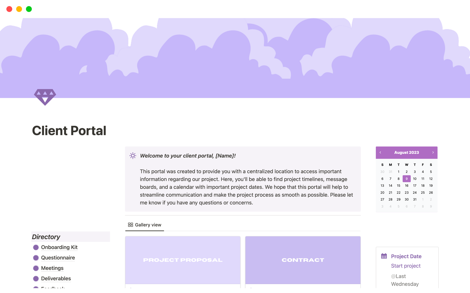A template preview for Freelance Client Portal & Project Proposal