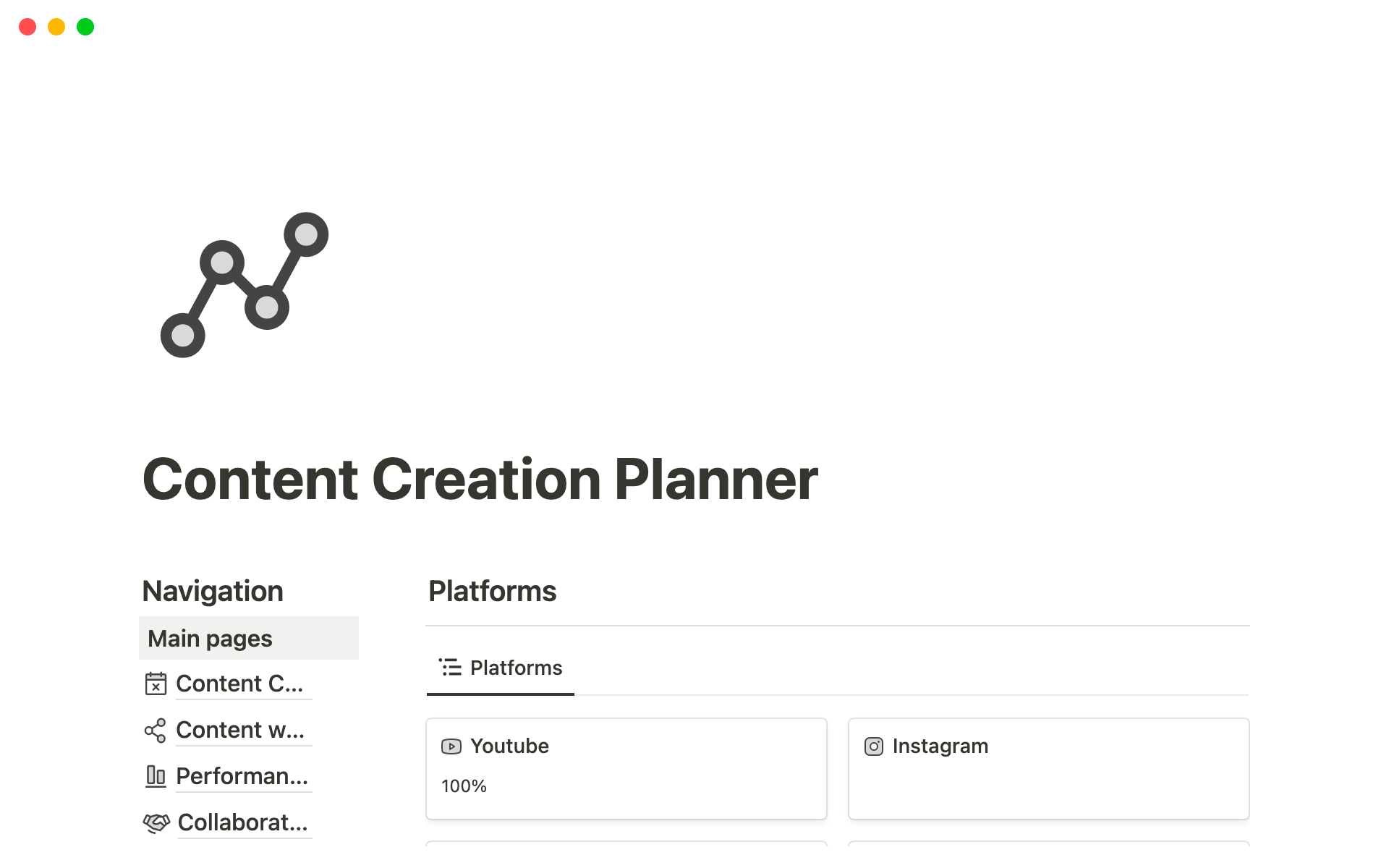 A template preview for Notion Content Creation Planner