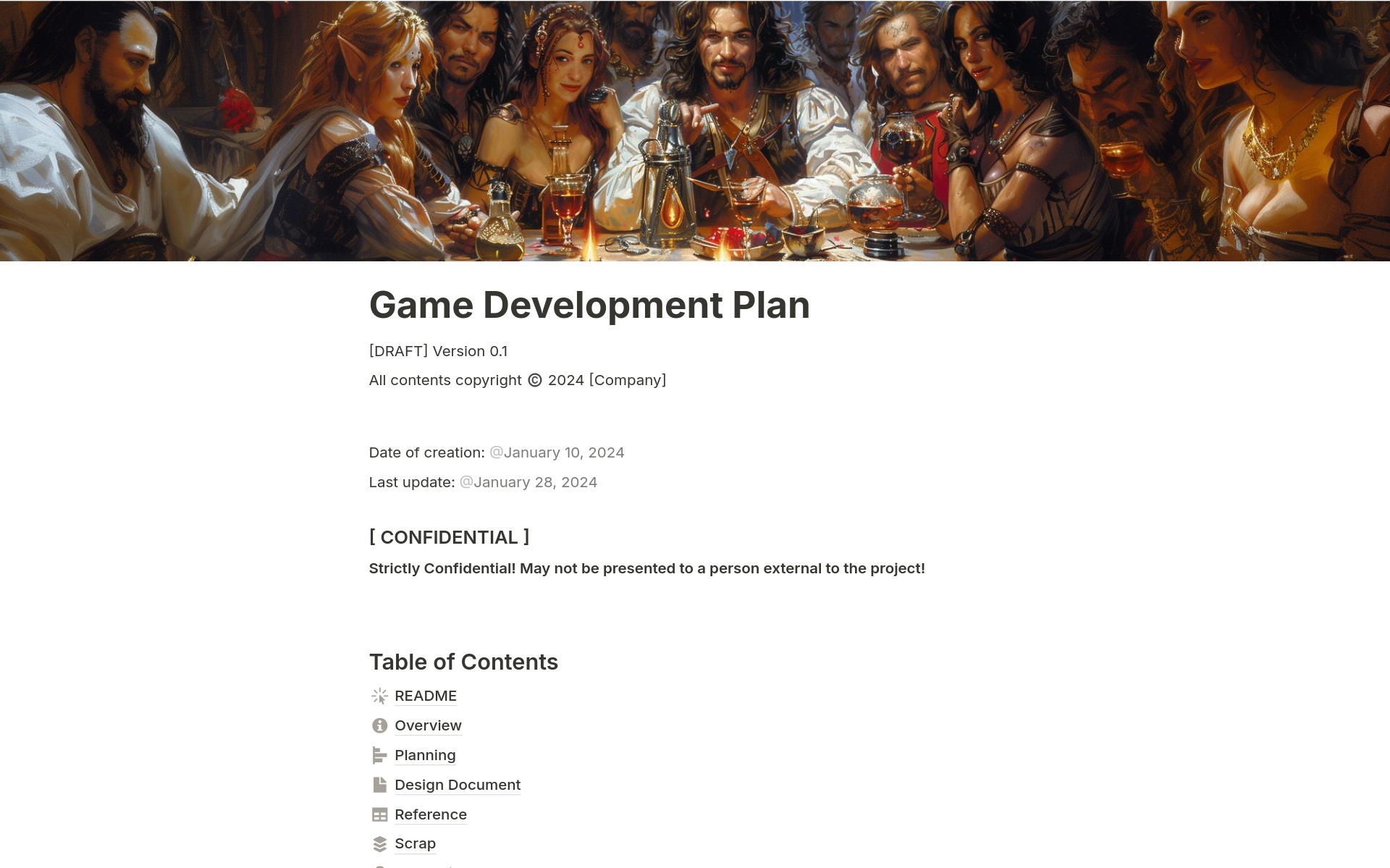 A template preview for GDD - Game Development Plan