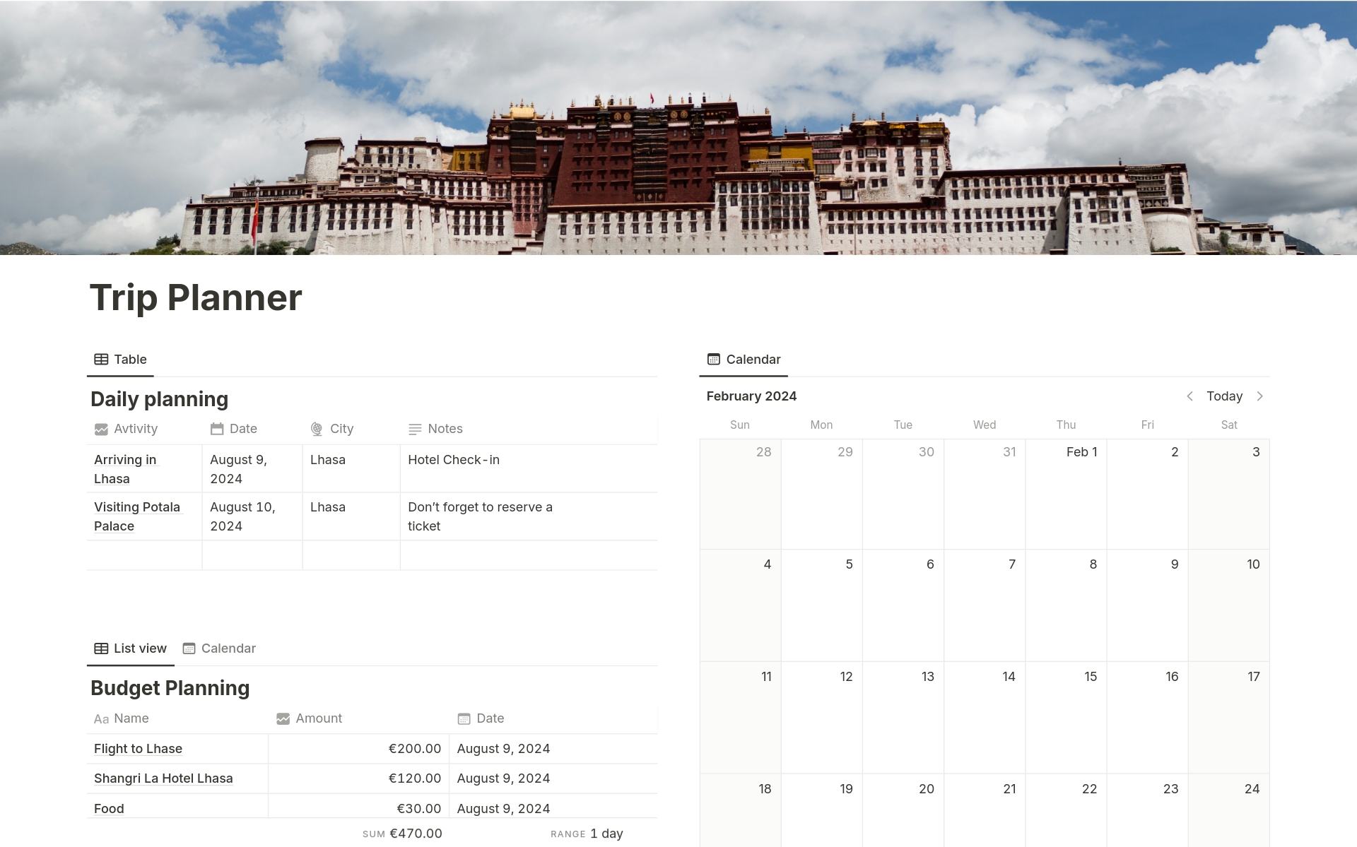 A template preview for Bare Essentials Trip Planner
