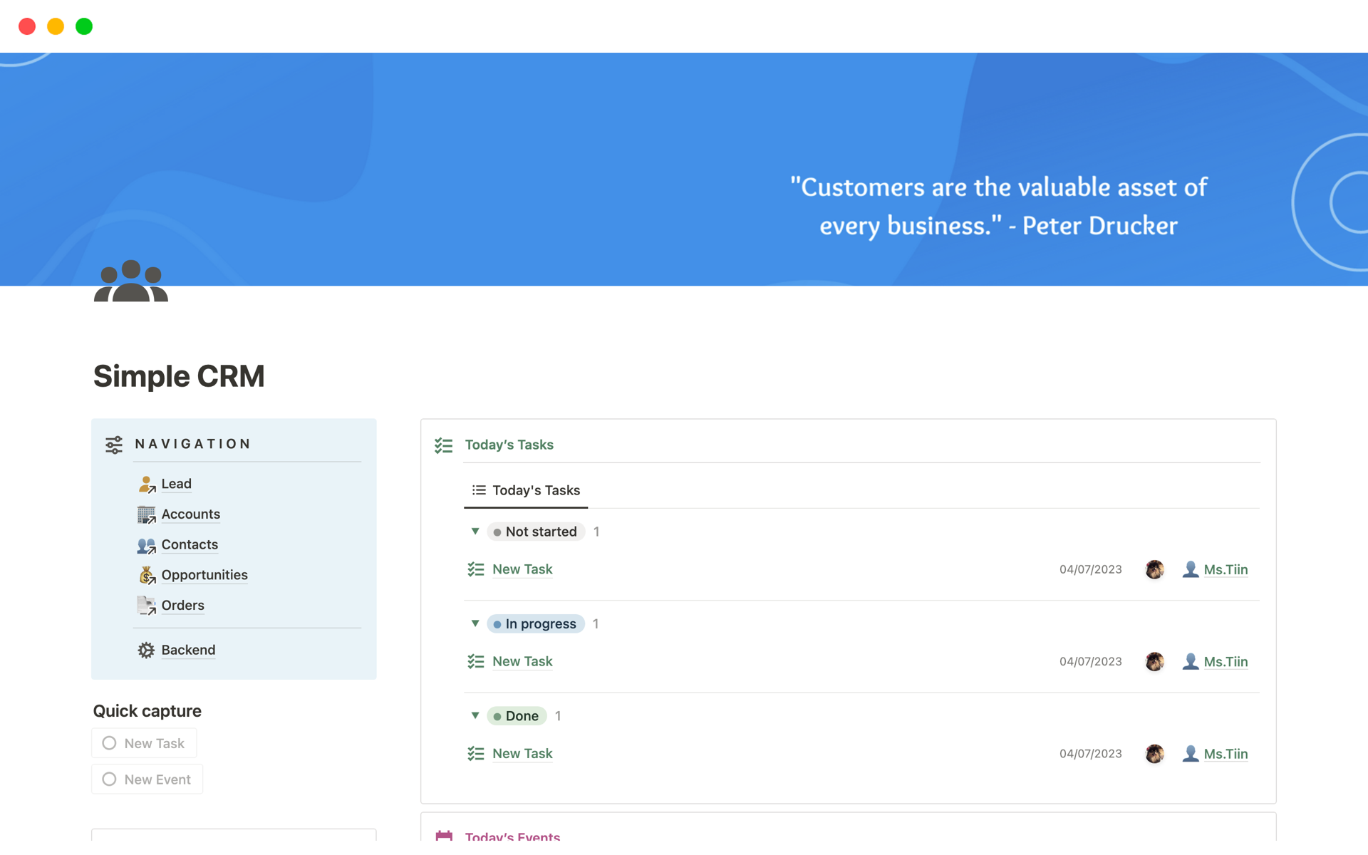 A template preview for Notion Simple CRM  