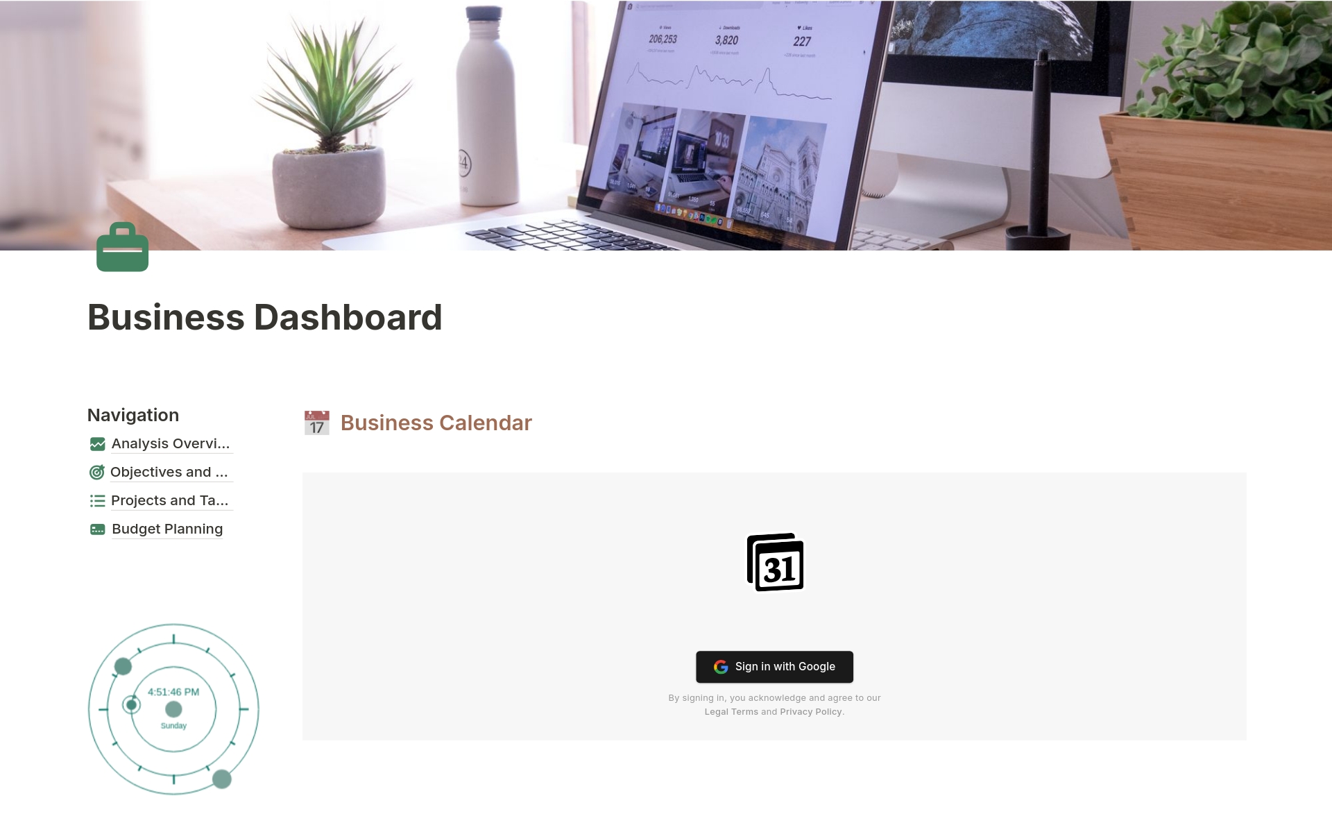 Business Dashboard keeps track of your business vision, goals, projects and helps you to monitor your expenses and sales.