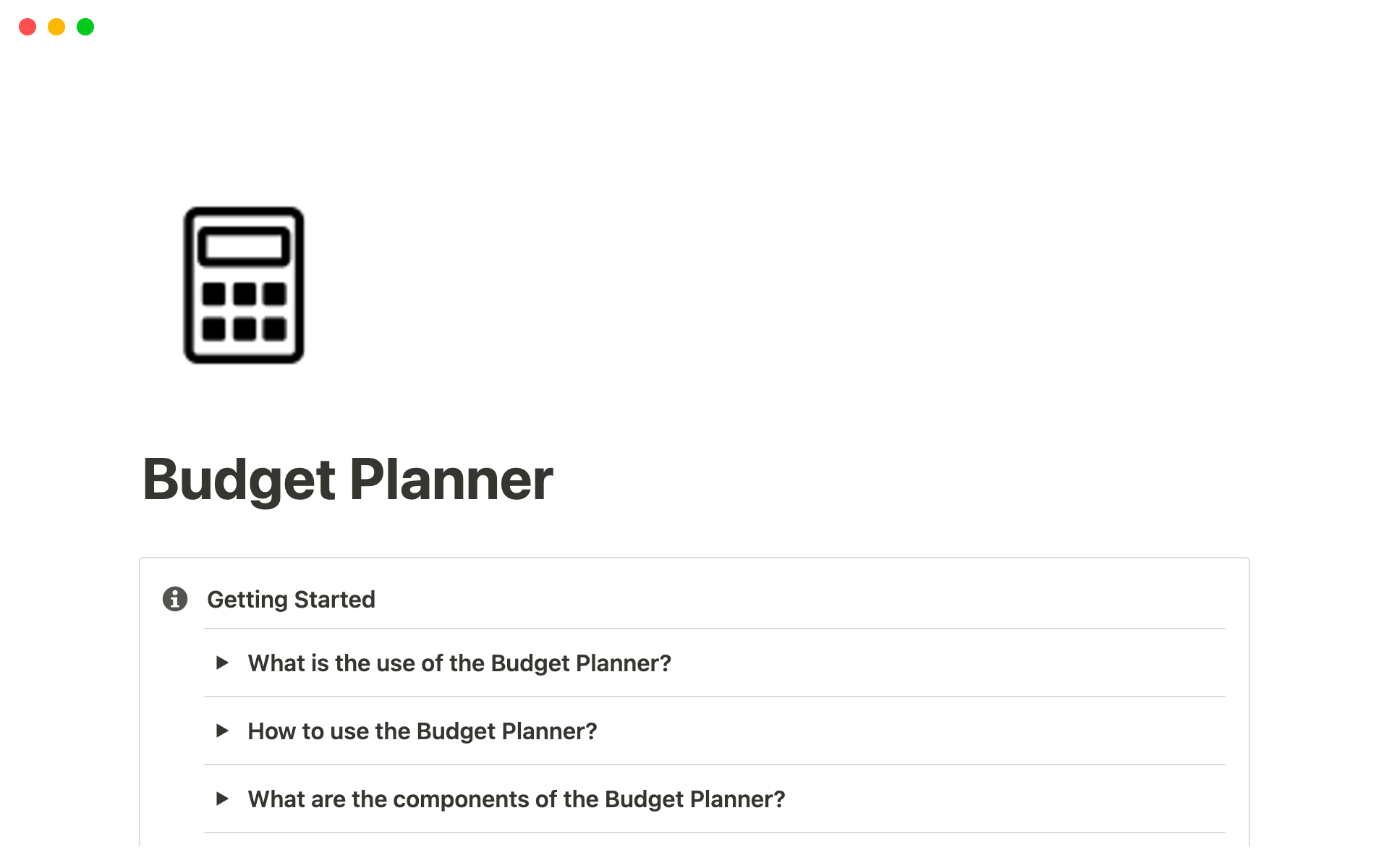 A template preview for Notion Budget Tracker