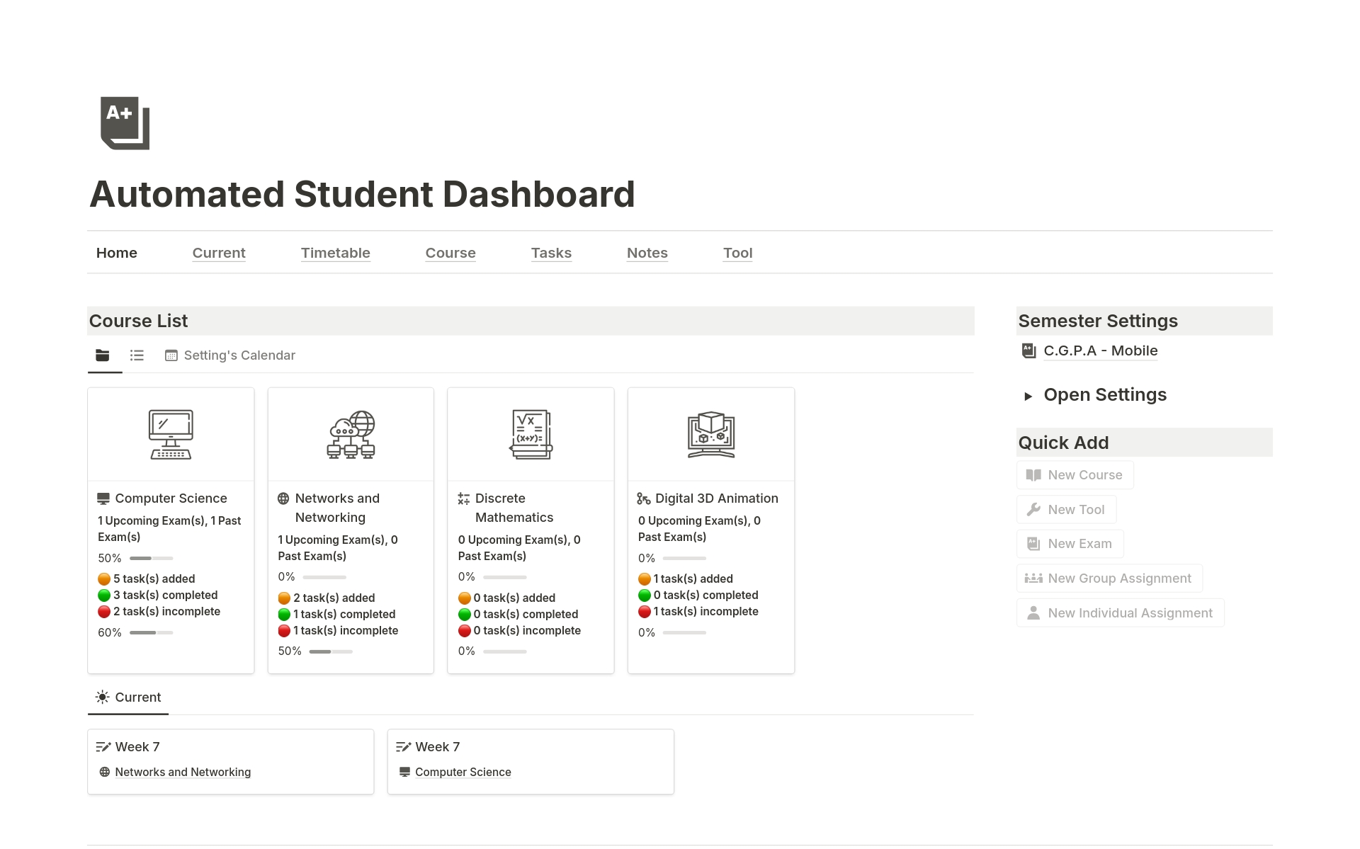 A template preview for Automated Student Dashboard