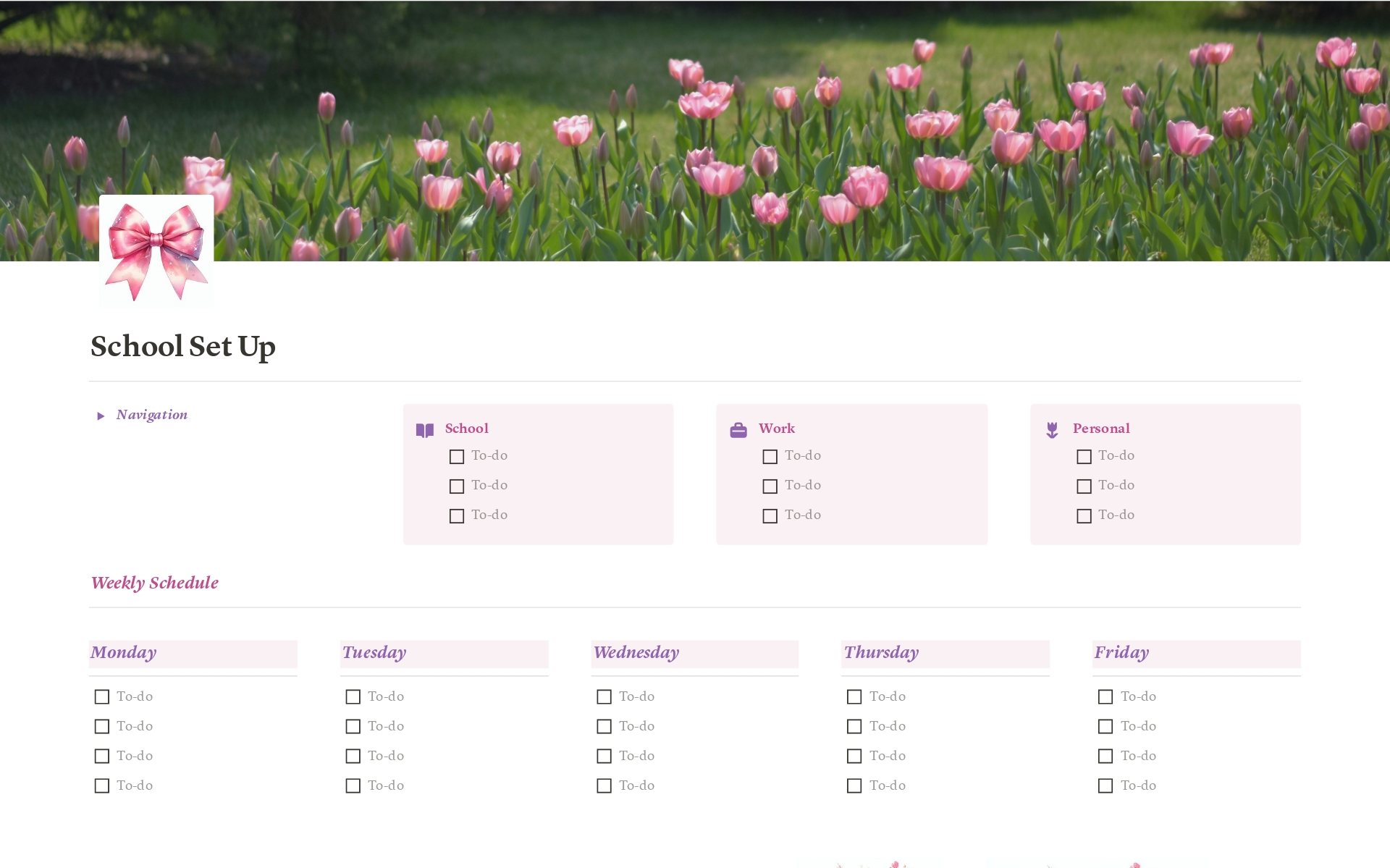 A template preview for Coquette Pink School Setup