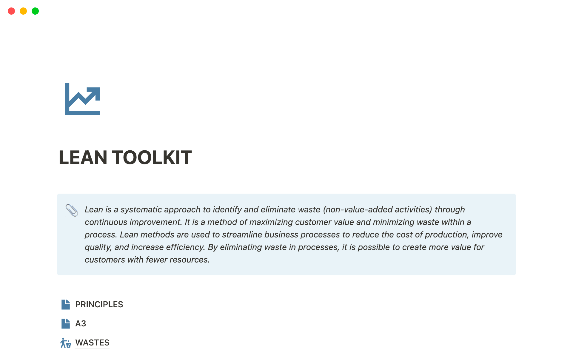 Unlocking the power of Lean methodology, my beginner's Lean toolkit Notion template empowers you to streamline processes, eliminate waste, and drive continuous improvement all within a single, user-friendly platform.