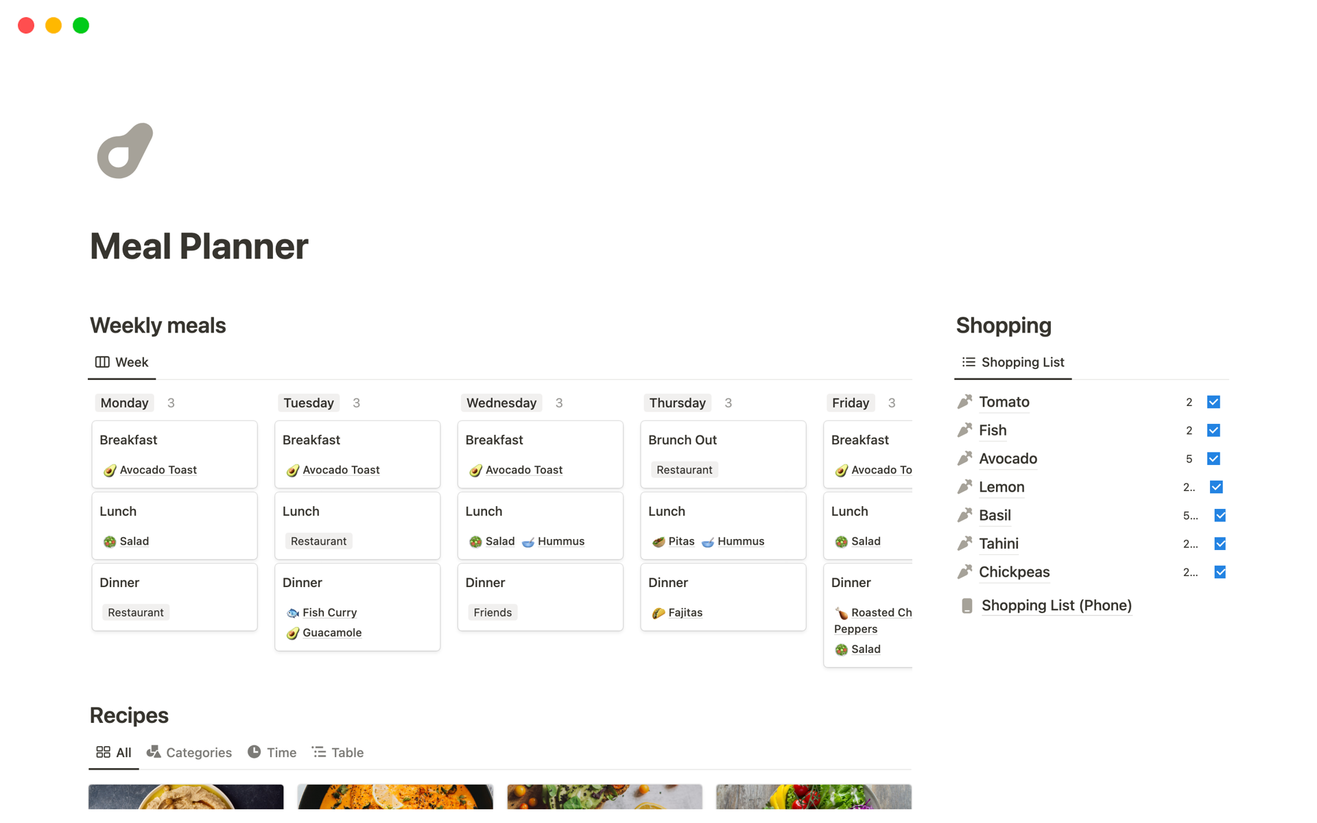 Plan your weekly meals and get your groceries list auto-generated
