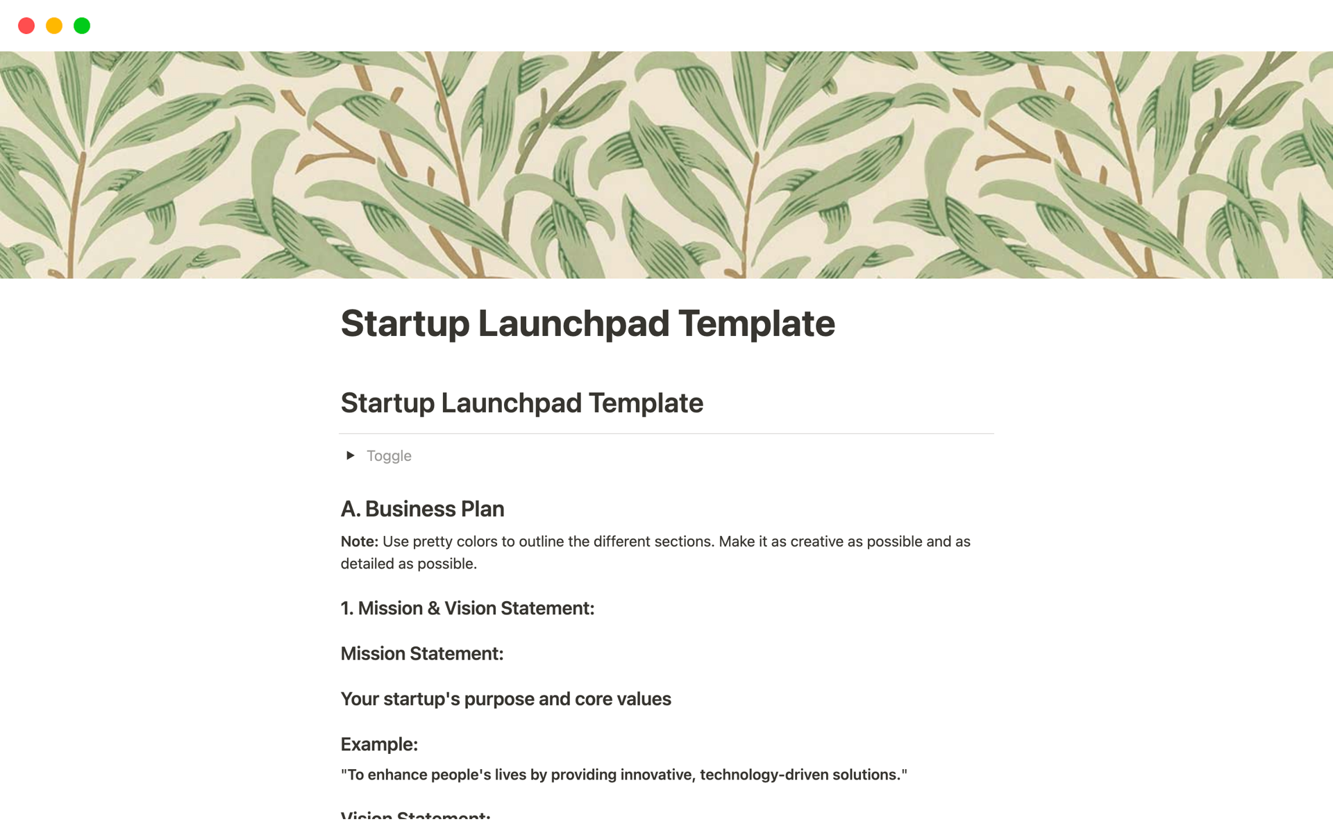A template preview for Startup Launchpad