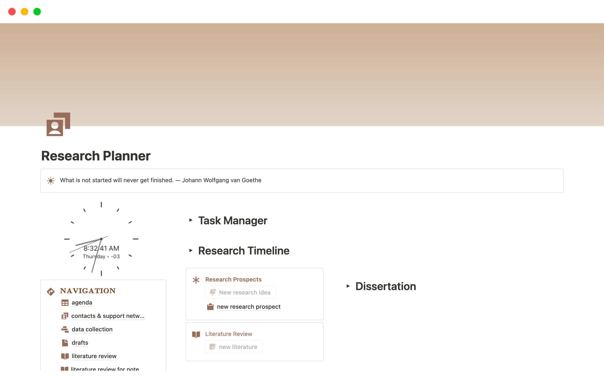 A template preview for Research Planner | Thesis template for PhD