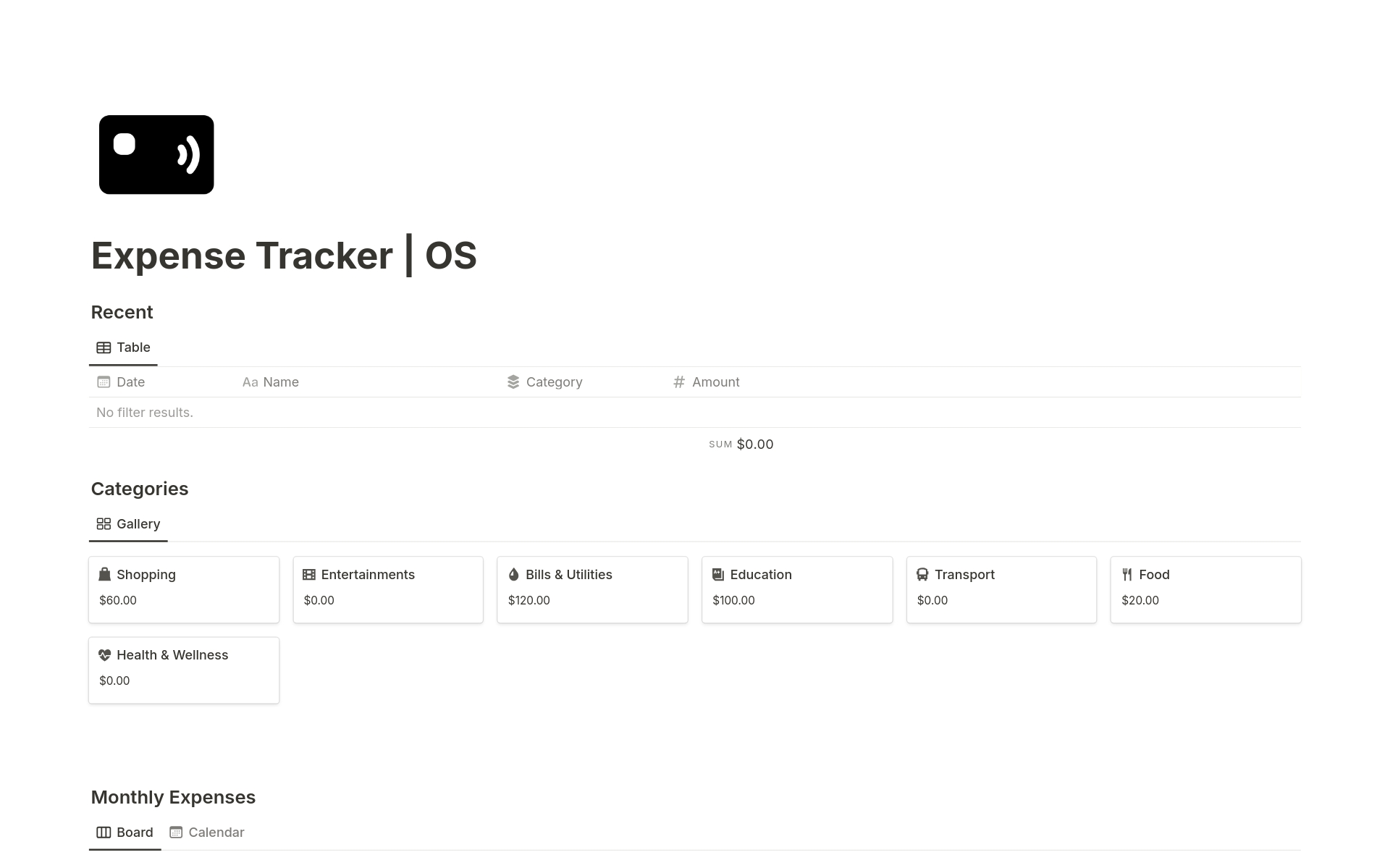 A template preview for Expense Tracker | OS