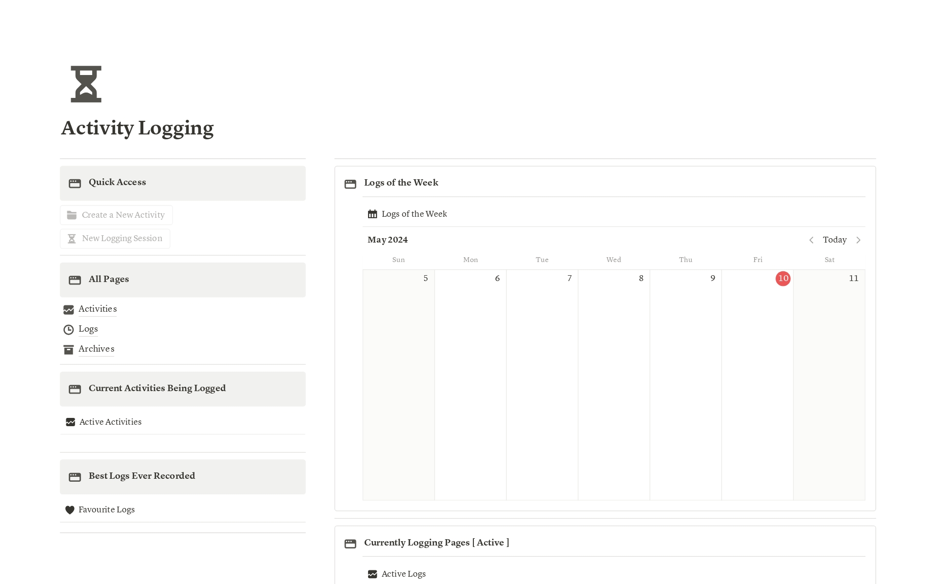 A template preview for Activity Logging Journal